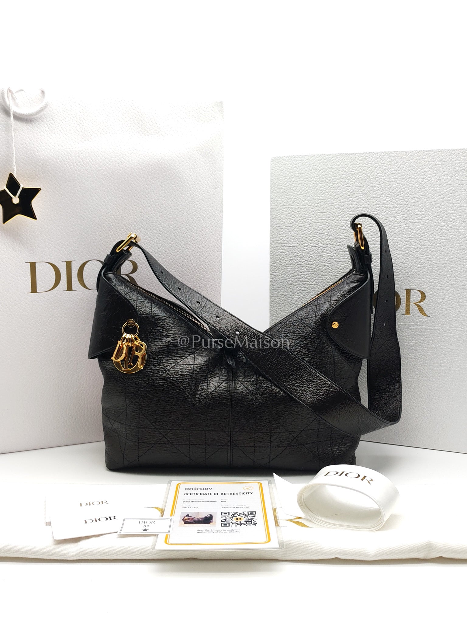 Christian Dior Voyage Bag in Black Crinkled Calfskin Leather Shoulder Bag | Purse Maison Luxury Bags Shop