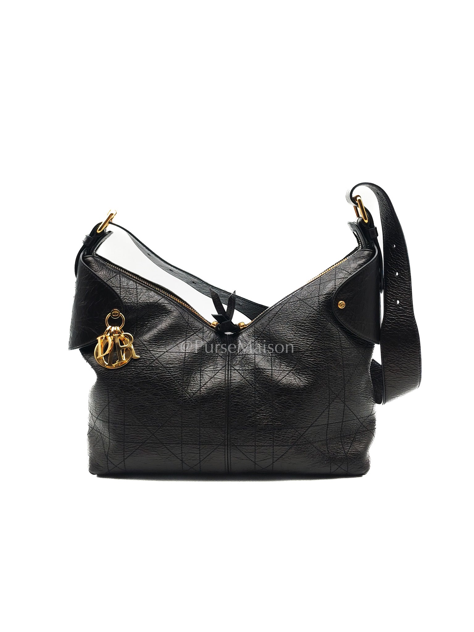 Christian Dior Voyage Bag in Black Crinkled Calfskin Leather Shoulder Bag | Purse Maison Luxury Bags Shop