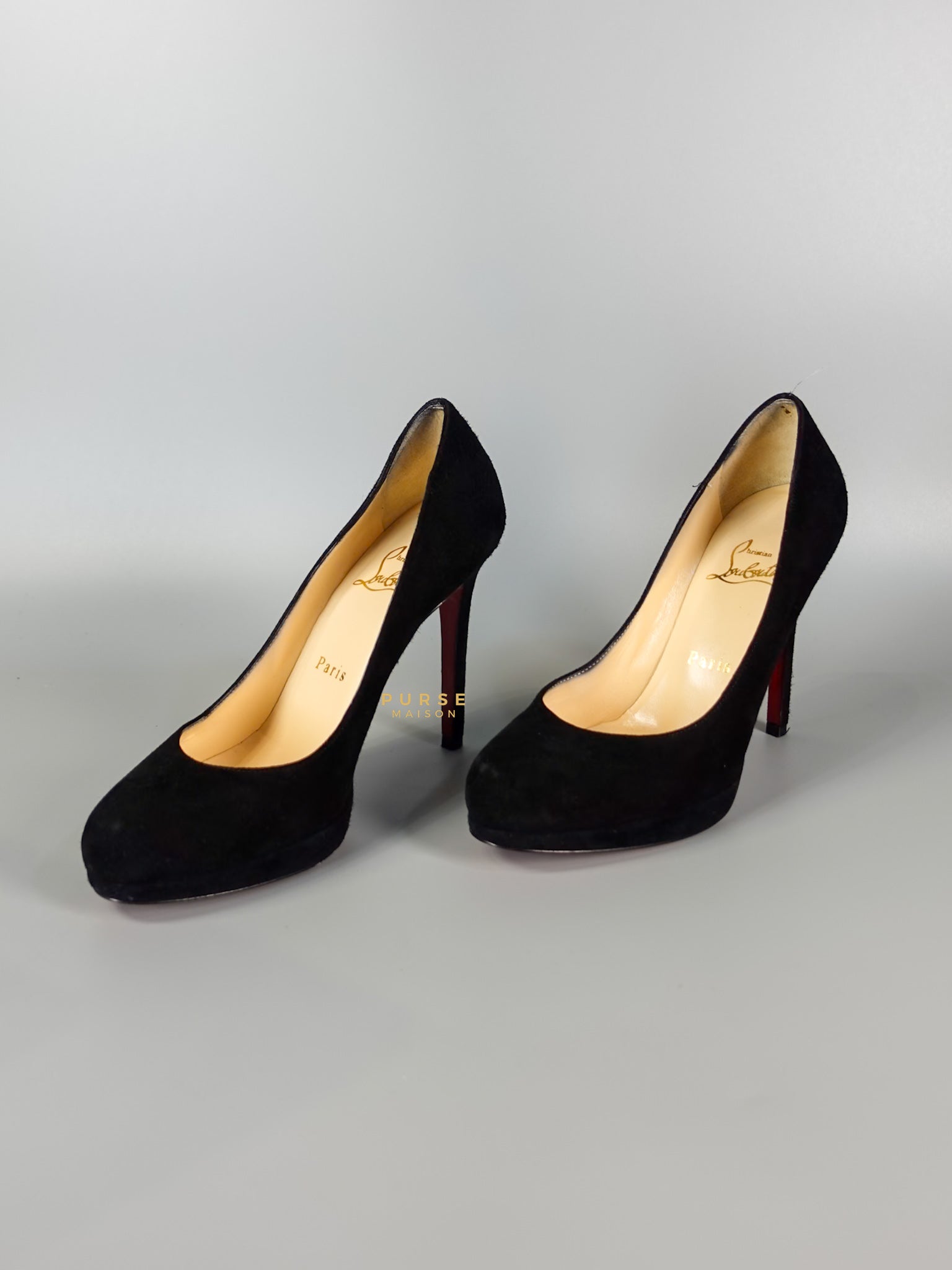 Louboutin Black Suede Hidden Platform Pumps Heels (Size 35.5EU 22.5cm) | Purse Maison Luxury Bags Shop