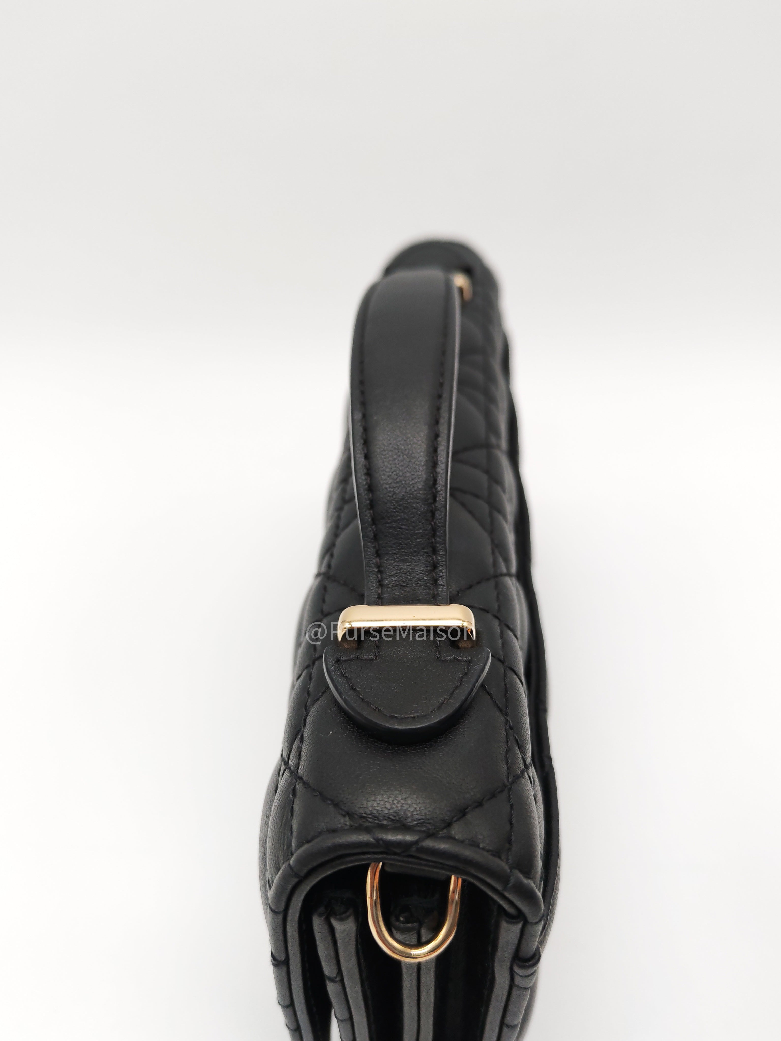 My Dior Mini Top Handle Chain Strap Bag in Black Cannage Lambskin Leather Light Gold Hardware