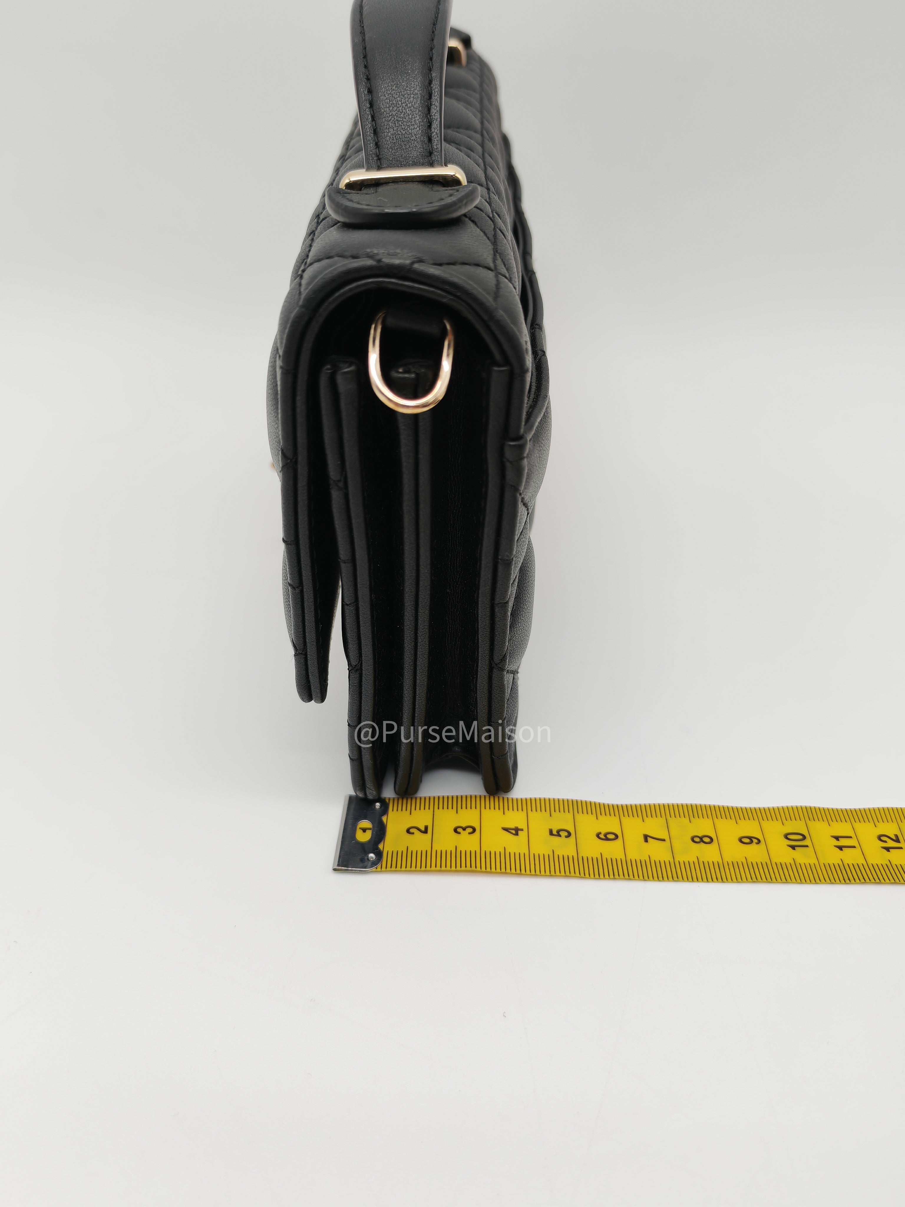 My Dior Mini Top Handle Chain Strap Bag in Black Cannage Lambskin Leather Light Gold Hardware