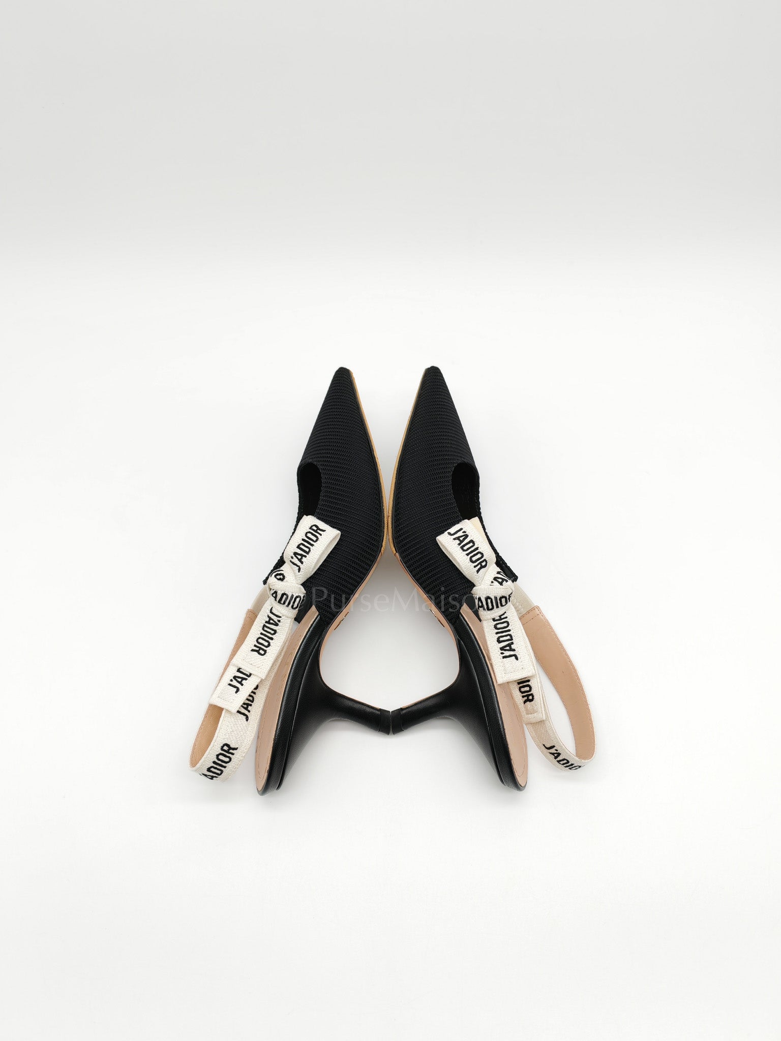 J'adior Slingback Pumps in Black Technical Fabric Size 37 EU (24cm)