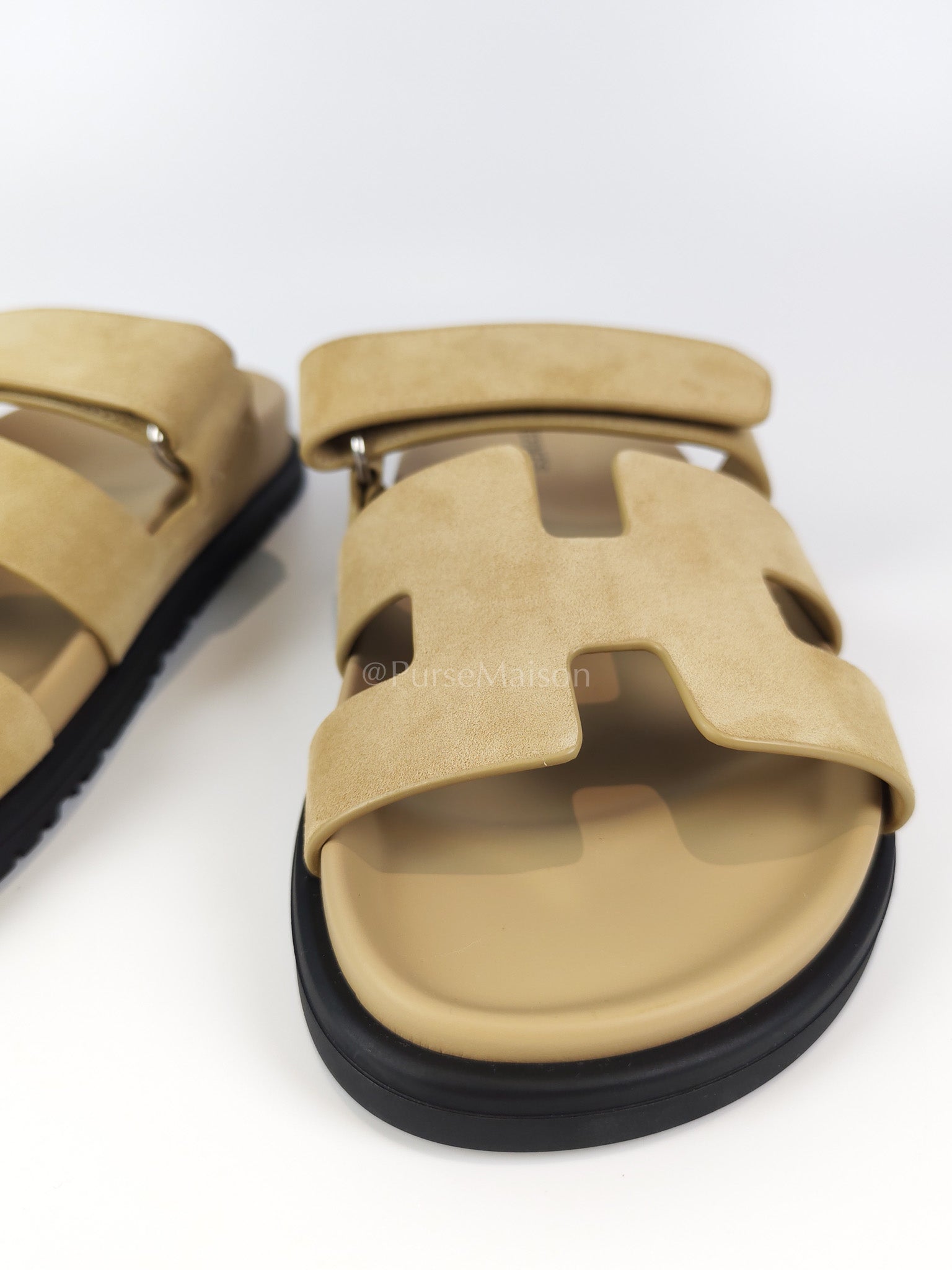 Chypre Beige Suede Leather Sandals Size 37 EU(24.5 cm) | Purse Maison Luxury Bags Shop