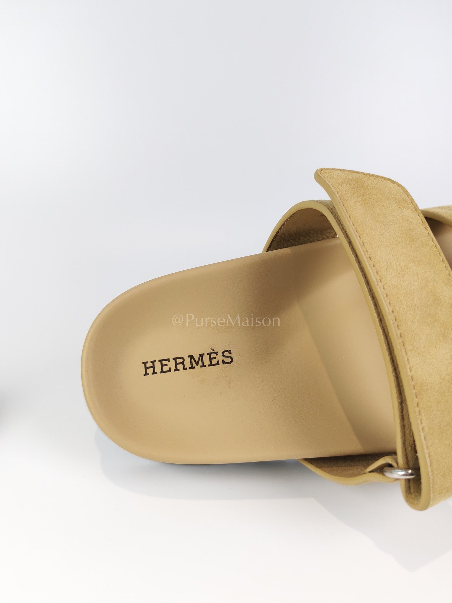 Chypre Beige Suede Leather Sandals Size 37 EU(24.5 cm) | Purse Maison Luxury Bags Shop