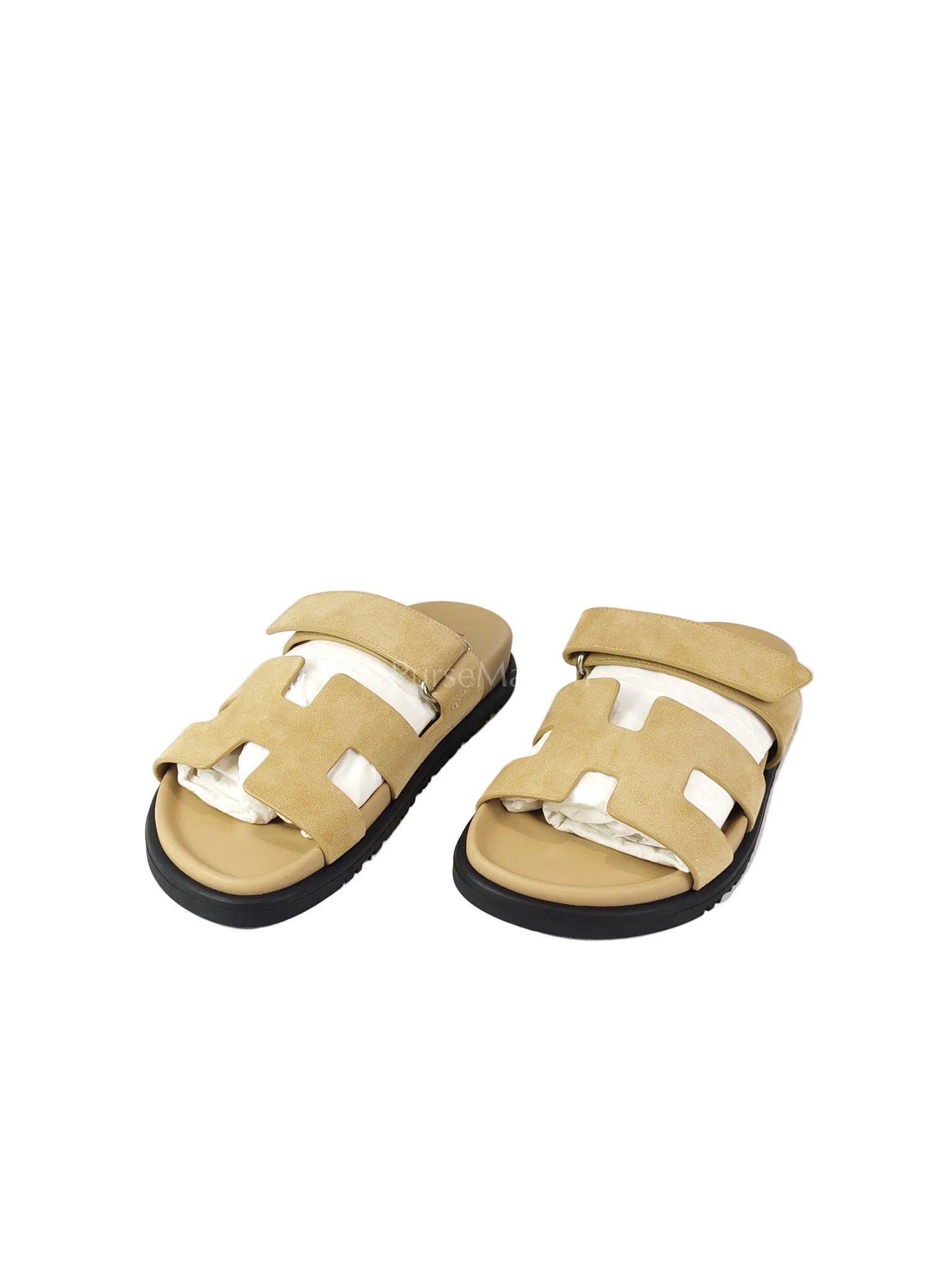 Chypre Beige Suede Leather Sandals Size 37 EU(24.5 cm) | Purse Maison Luxury Bags Shop
