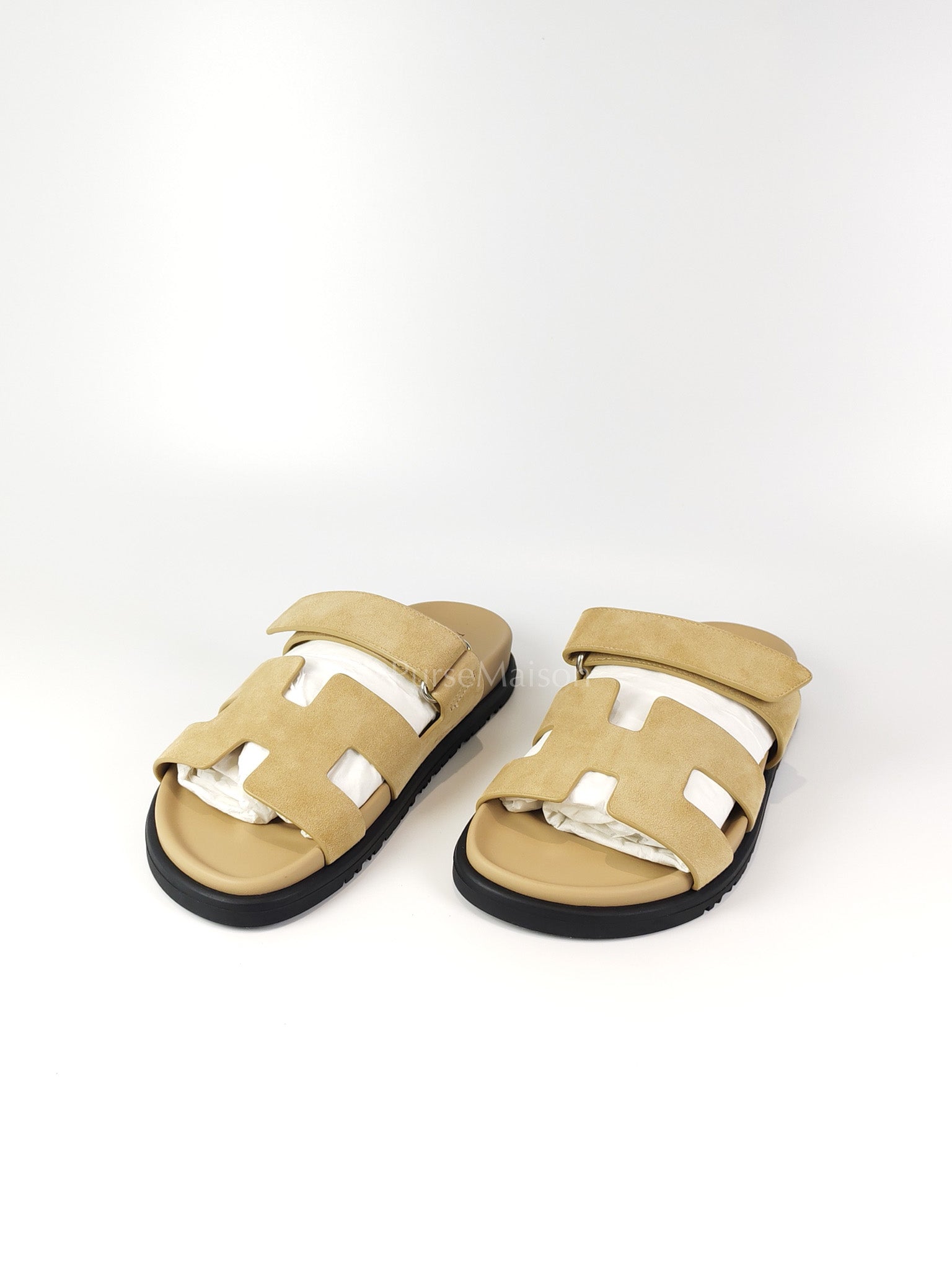 Chypre Beige Suede Leather Sandals Size 37 EU(24.5 cm) | Purse Maison Luxury Bags Shop