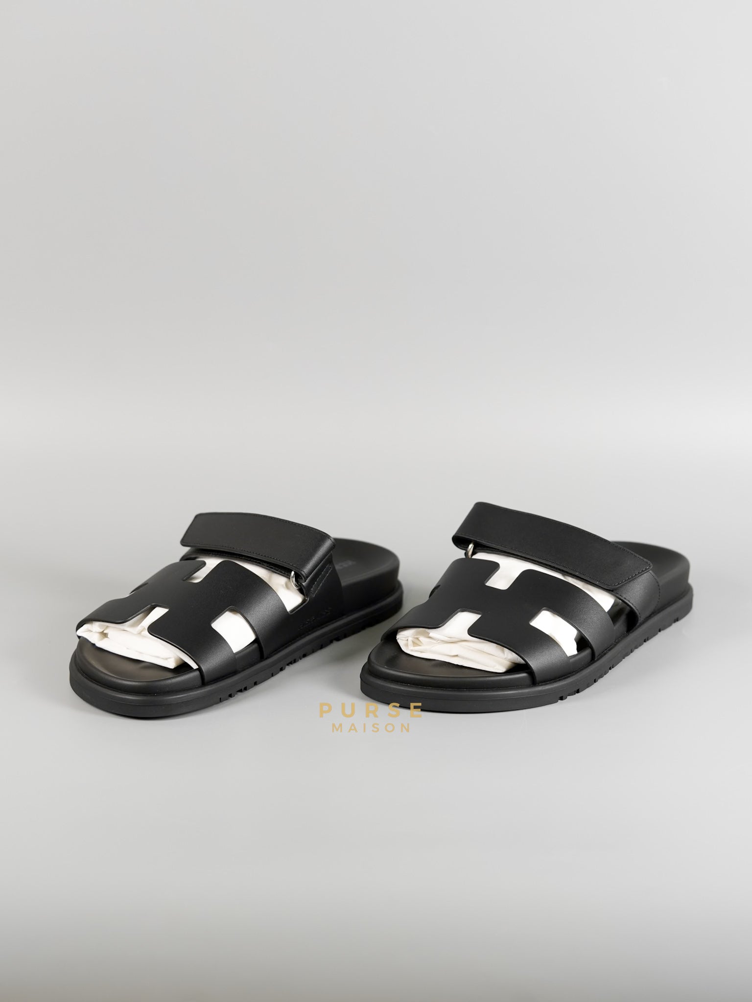 Chypre Black Calfskin Leather Techno Men’s Sandals Size 38.5 (26cm) | Purse Maison Luxury Bags Shop