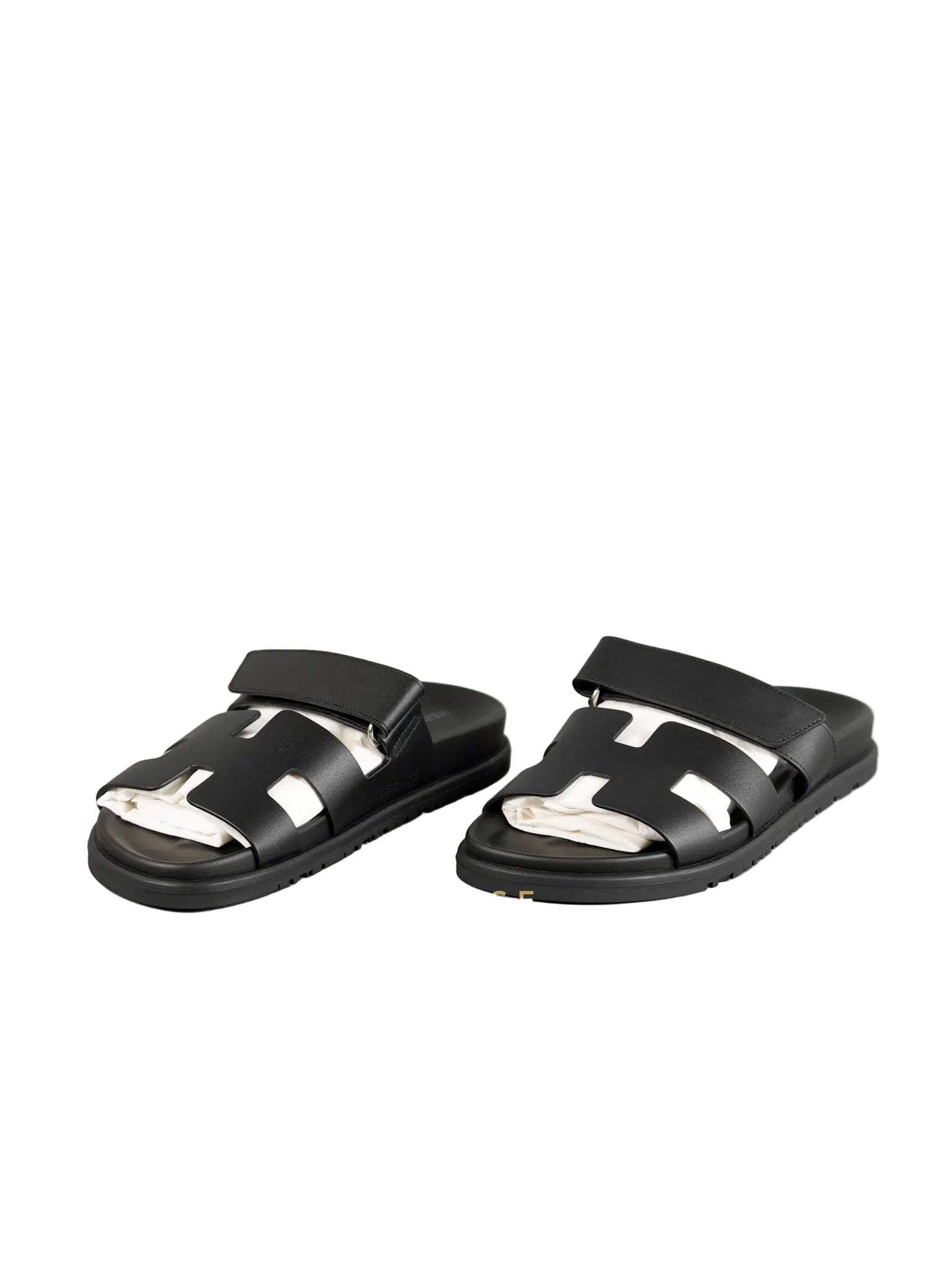 Chypre Black Calfskin Leather Techno Men’s Sandals Size 38.5 (26cm) | Purse Maison Luxury Bags Shop