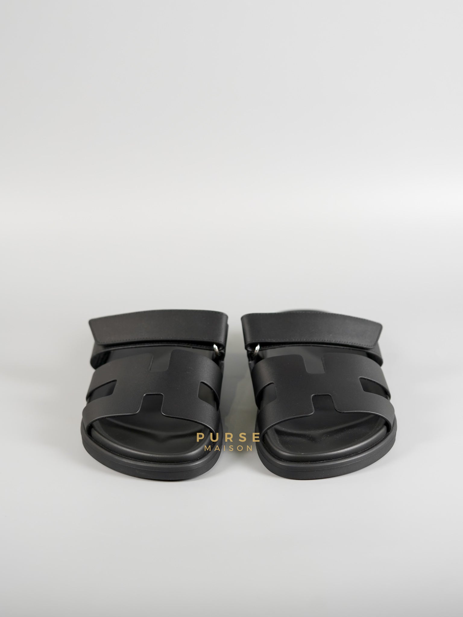 Chypre Black Calfskin Leather Techno Men’s Sandals Size 38.5 (26cm) | Purse Maison Luxury Bags Shop