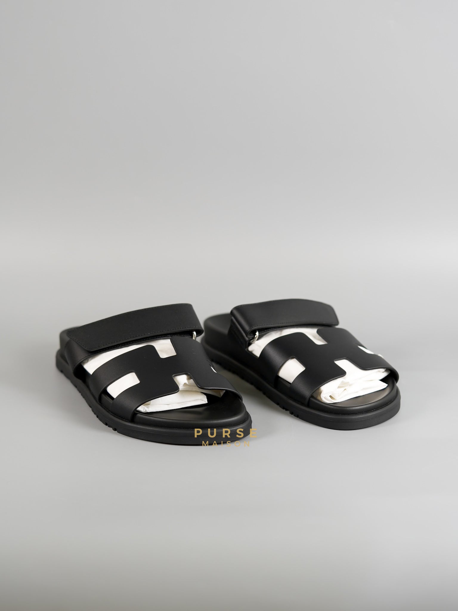 Chypre Black Calfskin Leather Techno Men’s Sandals Size 38.5 (26cm) | Purse Maison Luxury Bags Shop