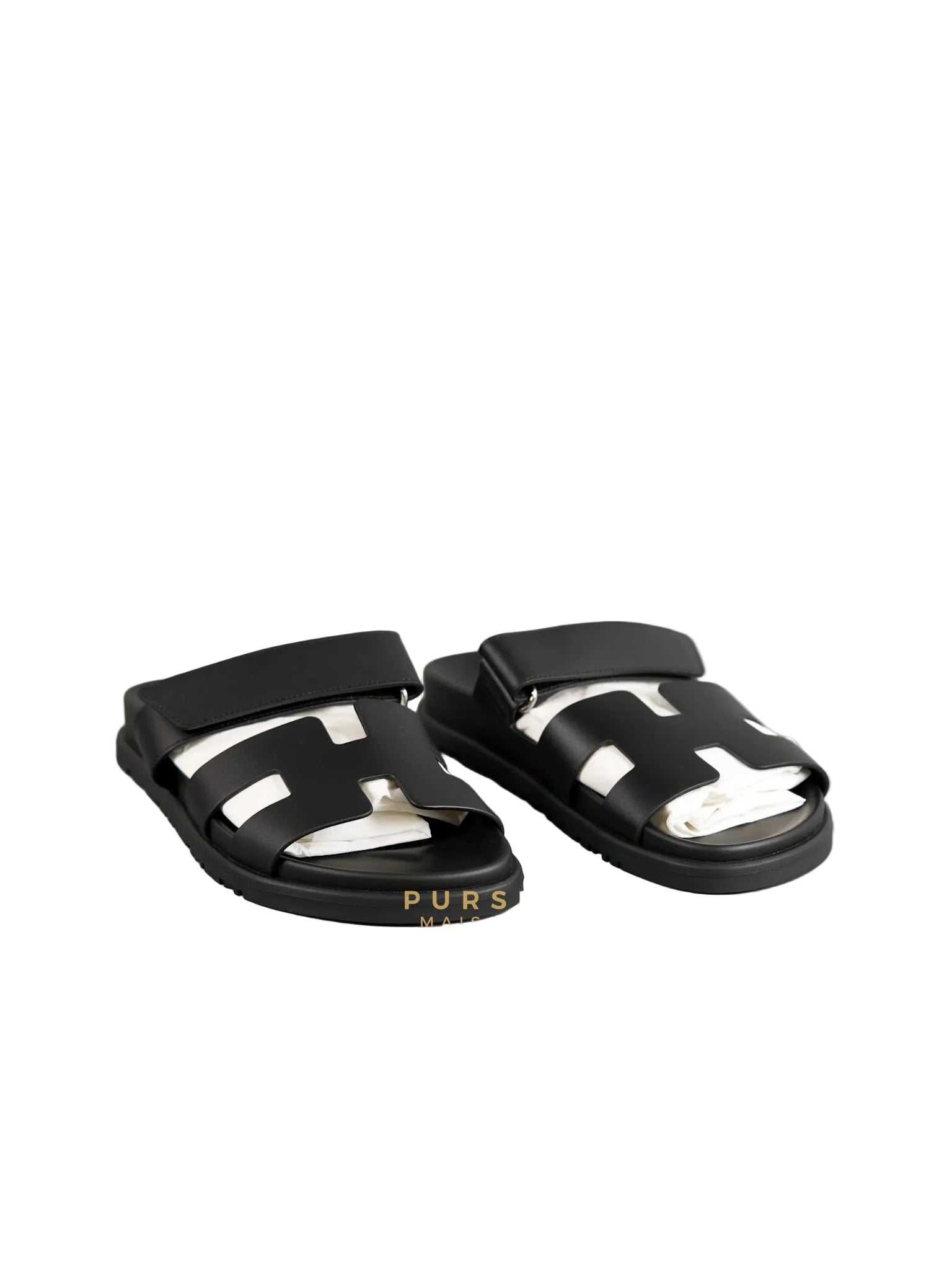 Chypre Black Calfskin Leather Techno Men’s Sandals Size 38.5 (26cm) | Purse Maison Luxury Bags Shop