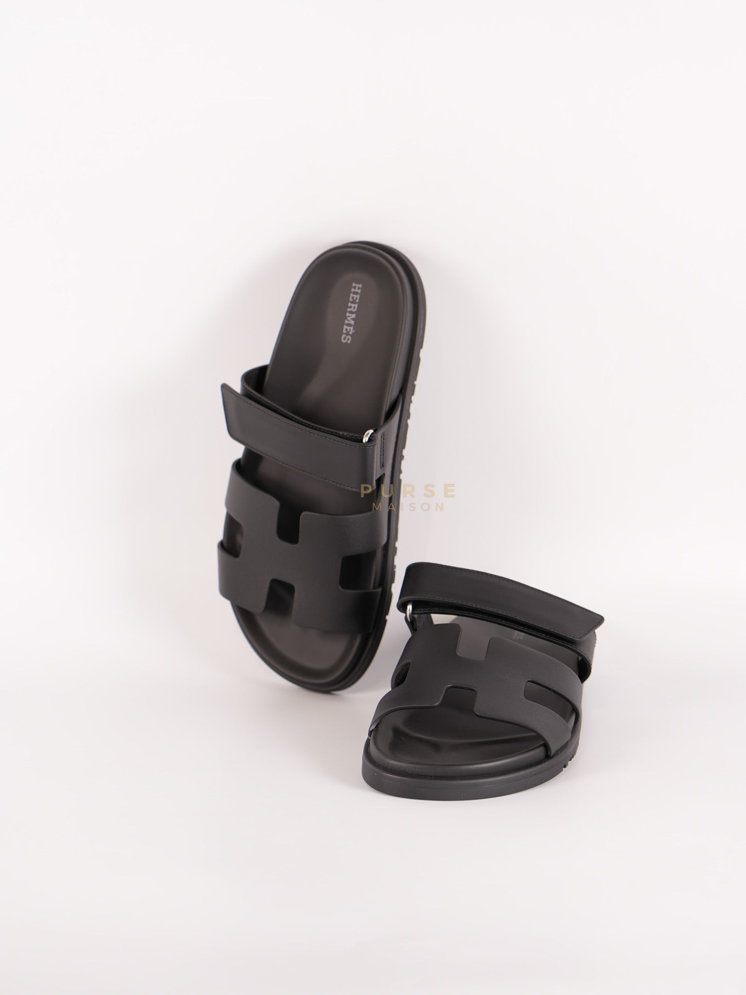 Chypre Black Sandals Size 38 EU (24cm) | Purse Maison Luxury Bags Shop