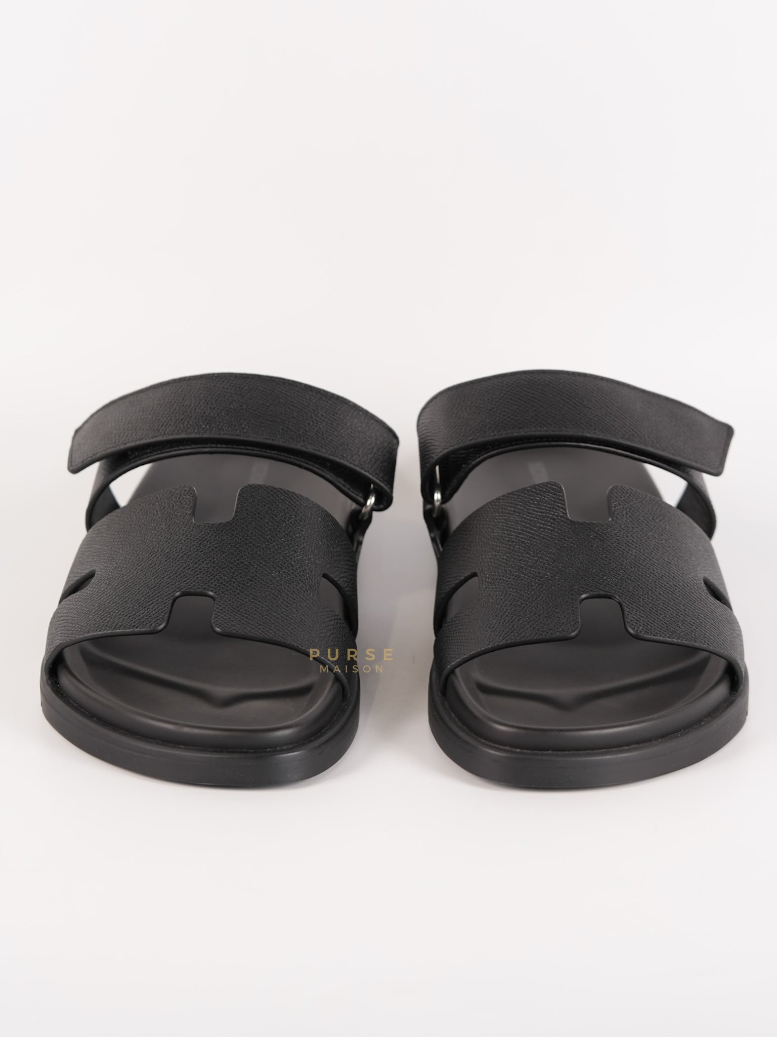 Chypre Sandals in Noir Epsom Leather, Size 9 EU (25 cm) | Purse Maison Luxury Bags Shop