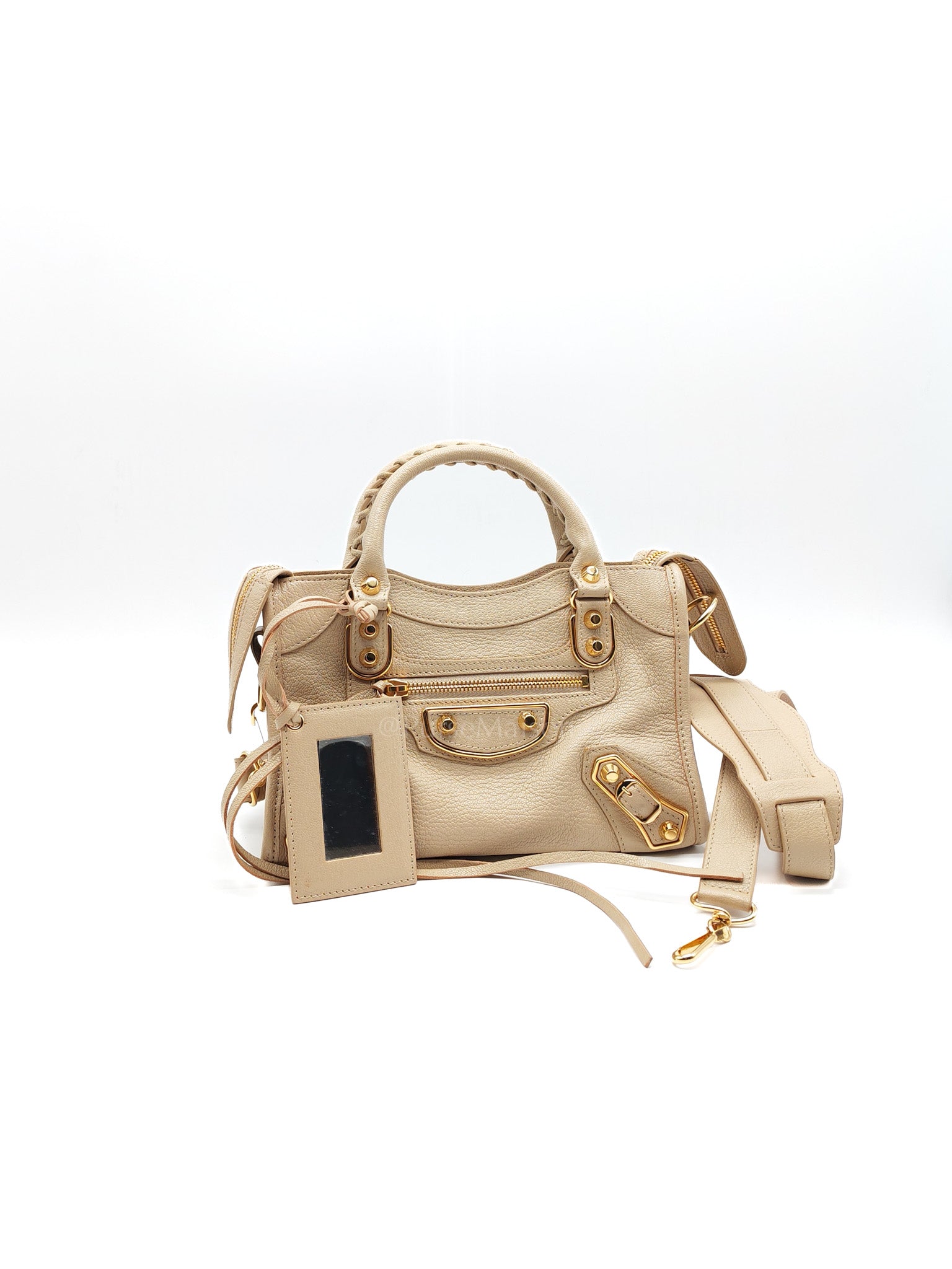 City Metallic Edge Mini in Beige Goatskin Leather and Gold Hardware | Purse Maison Luxury Bags Shop