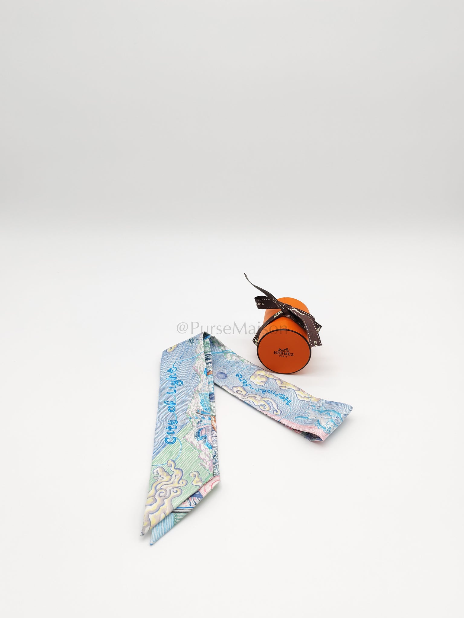 City of Light in Light Blue Silk Twilly | Purse Maison Luxury Bags Shop