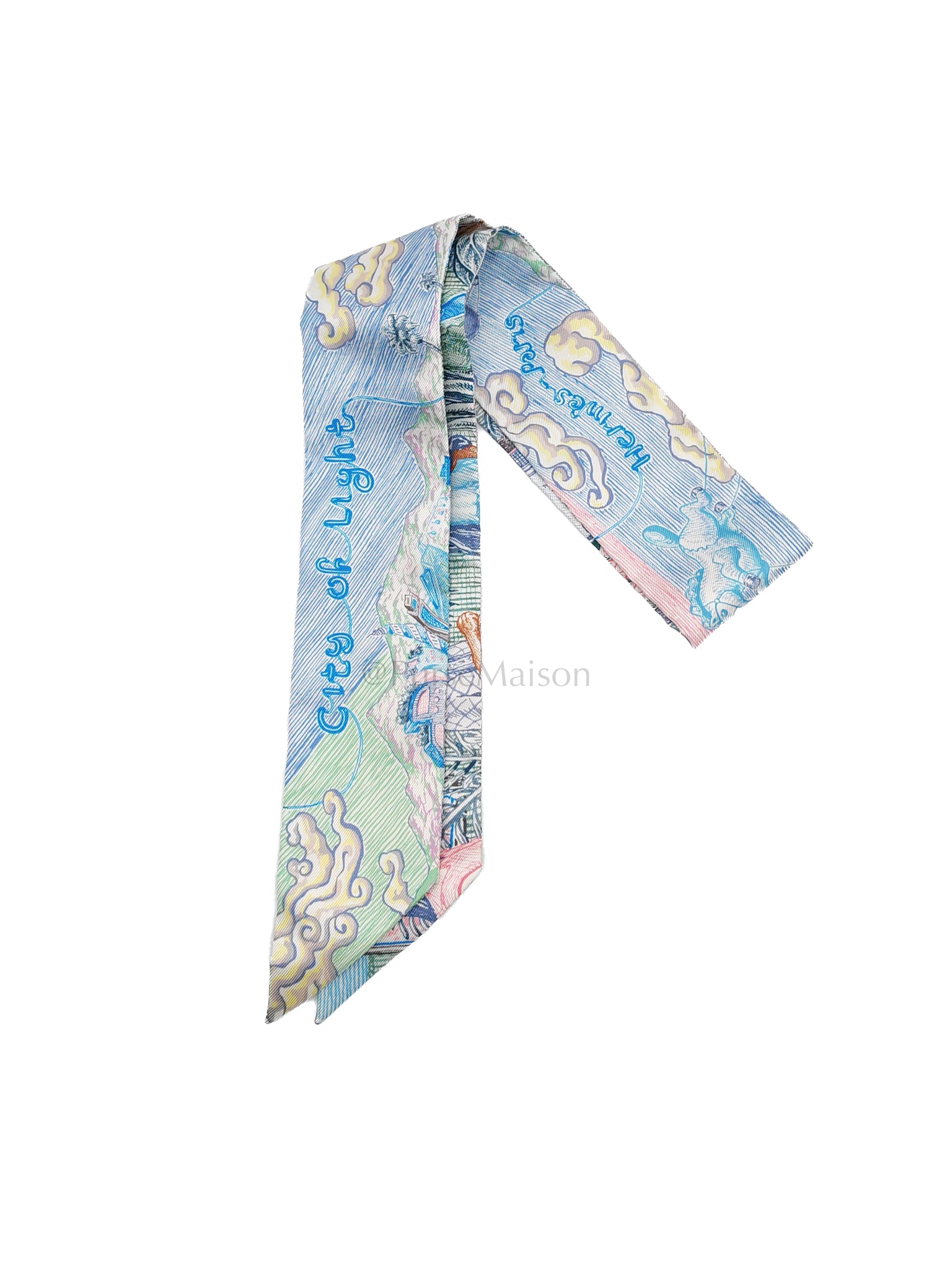 City of Light in Light Blue Silk Twilly | Purse Maison Luxury Bags Shop