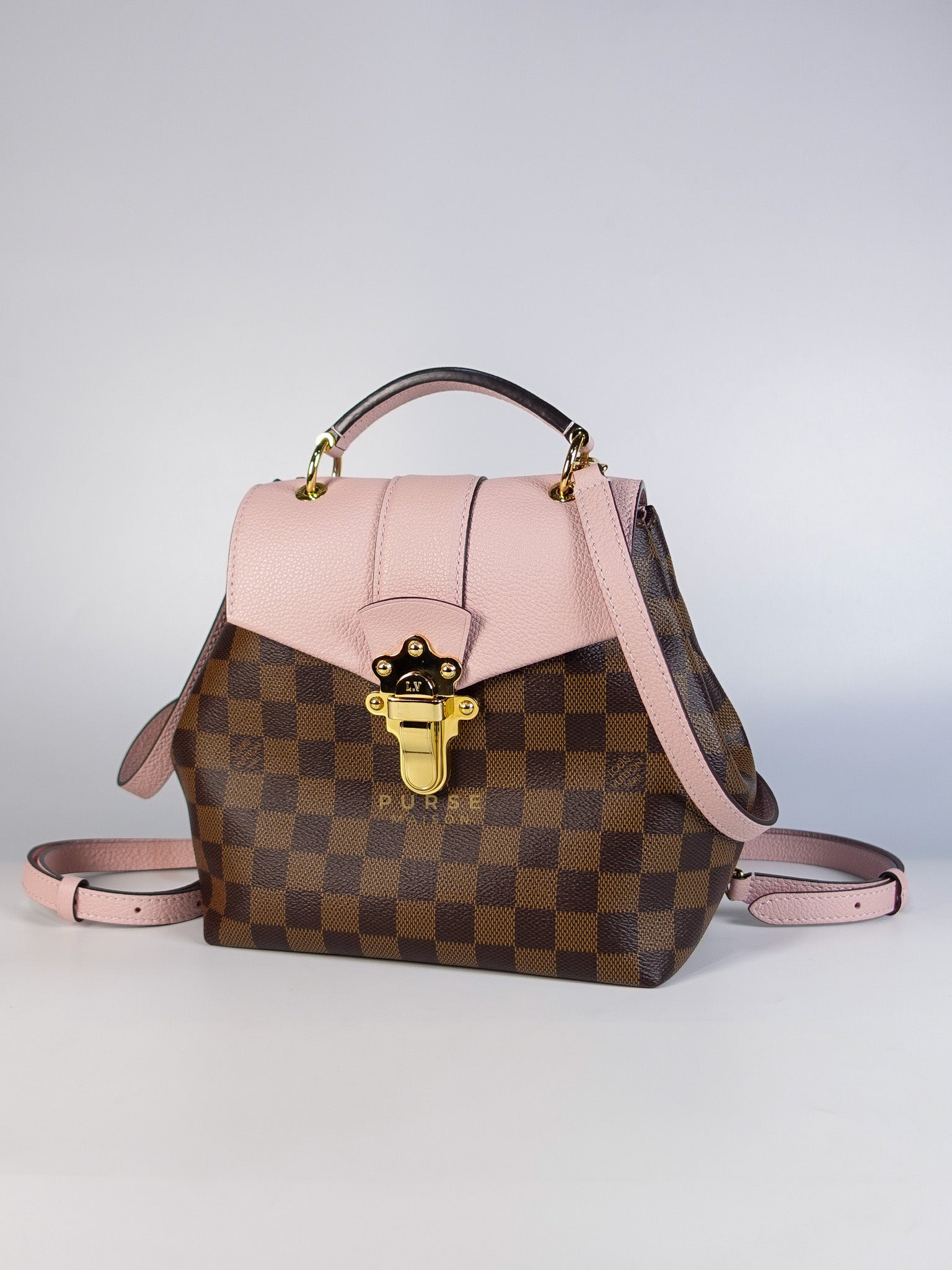 Clapton Back Pack In Brown & Pink Damier Ebene Canvas (Date Code: SR5109) | Purse Maison Luxury Bags Shop