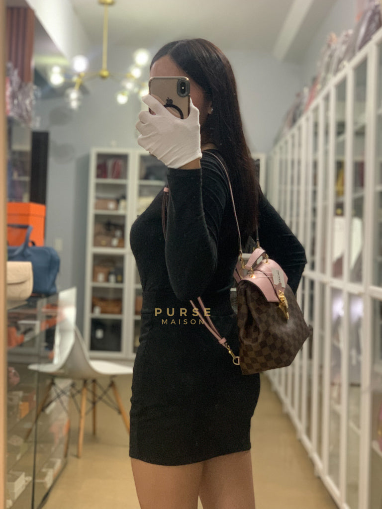 Clapton Back Pack In Brown & Pink Damier Ebene Canvas (Date Code: SR5109) | Purse Maison Luxury Bags Shop