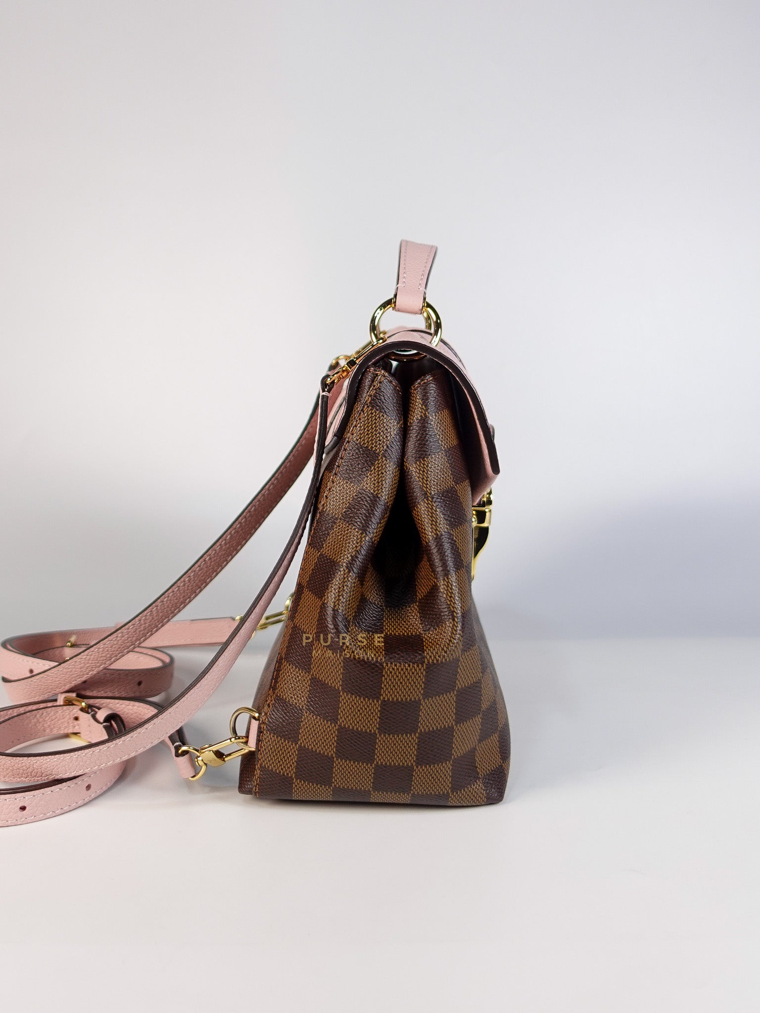 Clapton Back Pack In Brown & Pink Damier Ebene Canvas (Date Code: SR5109) | Purse Maison Luxury Bags Shop