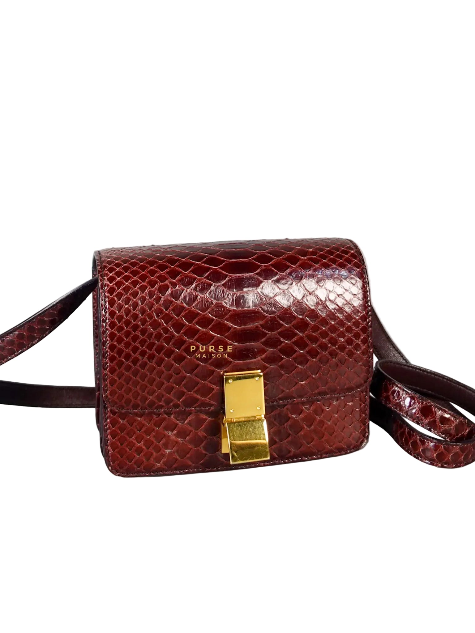 Classic Box Maroon Python Mini Shoulder Bag | Purse Maison Luxury Bags Shop
