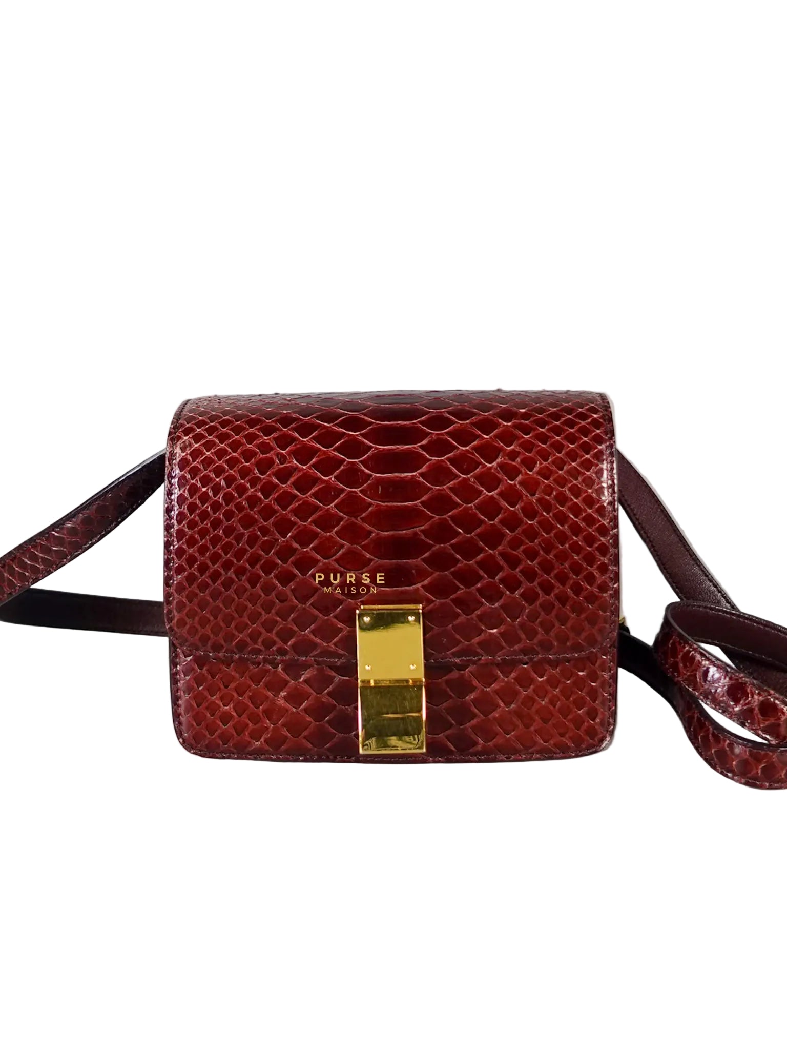 Classic Box Maroon Python Mini Shoulder Bag | Purse Maison Luxury Bags Shop