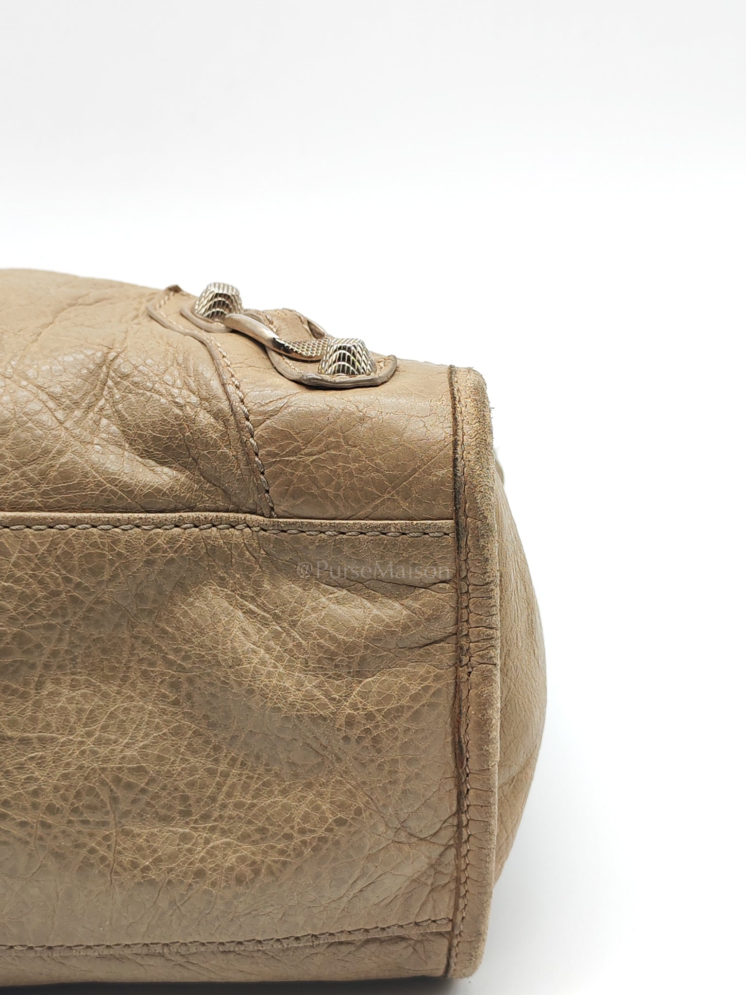 Classic City Bag Medium in Beige Lambskin Leather & Silver Hardware | Purse Maison Luxury Bags Shop