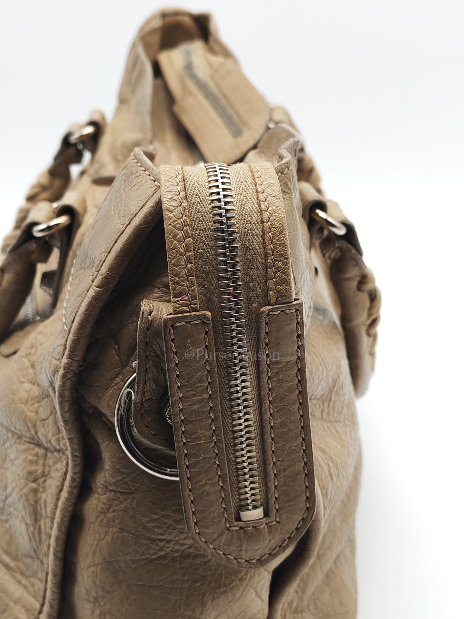 Classic City Bag Medium in Beige Lambskin Leather & Silver Hardware | Purse Maison Luxury Bags Shop