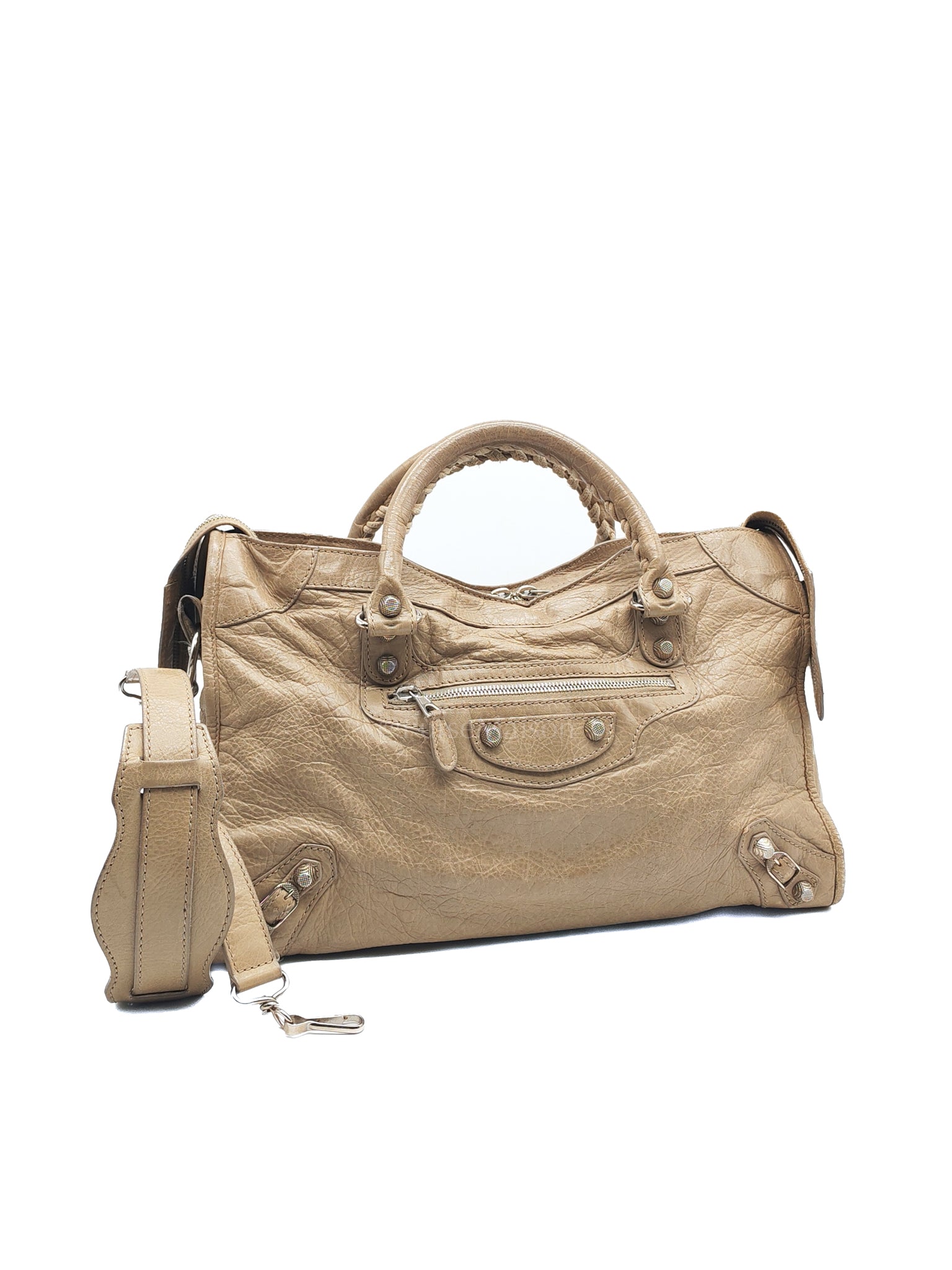 Classic City Bag Medium in Beige Lambskin Leather & Silver Hardware | Purse Maison Luxury Bags Shop