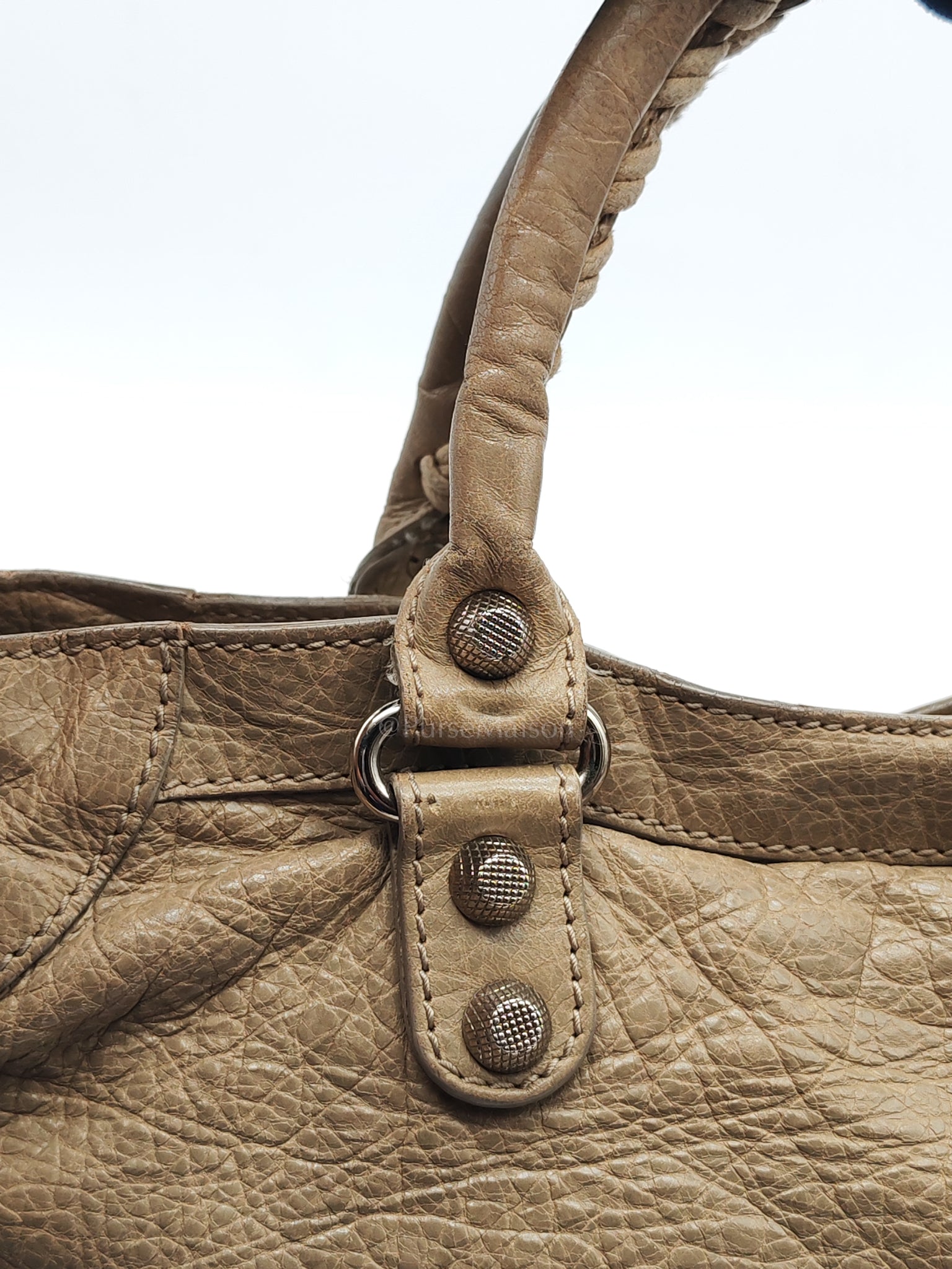 Classic City Bag Medium in Beige Lambskin Leather & Silver Hardware | Purse Maison Luxury Bags Shop