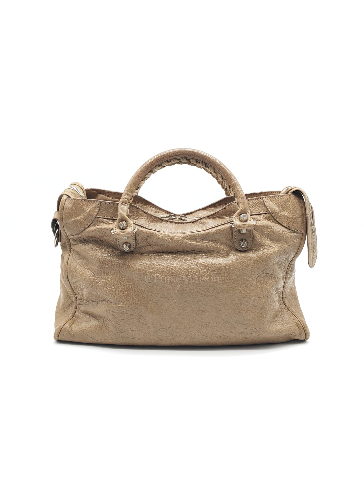 Classic City Bag Medium in Beige Lambskin Leather & Silver Hardware | Purse Maison Luxury Bags Shop