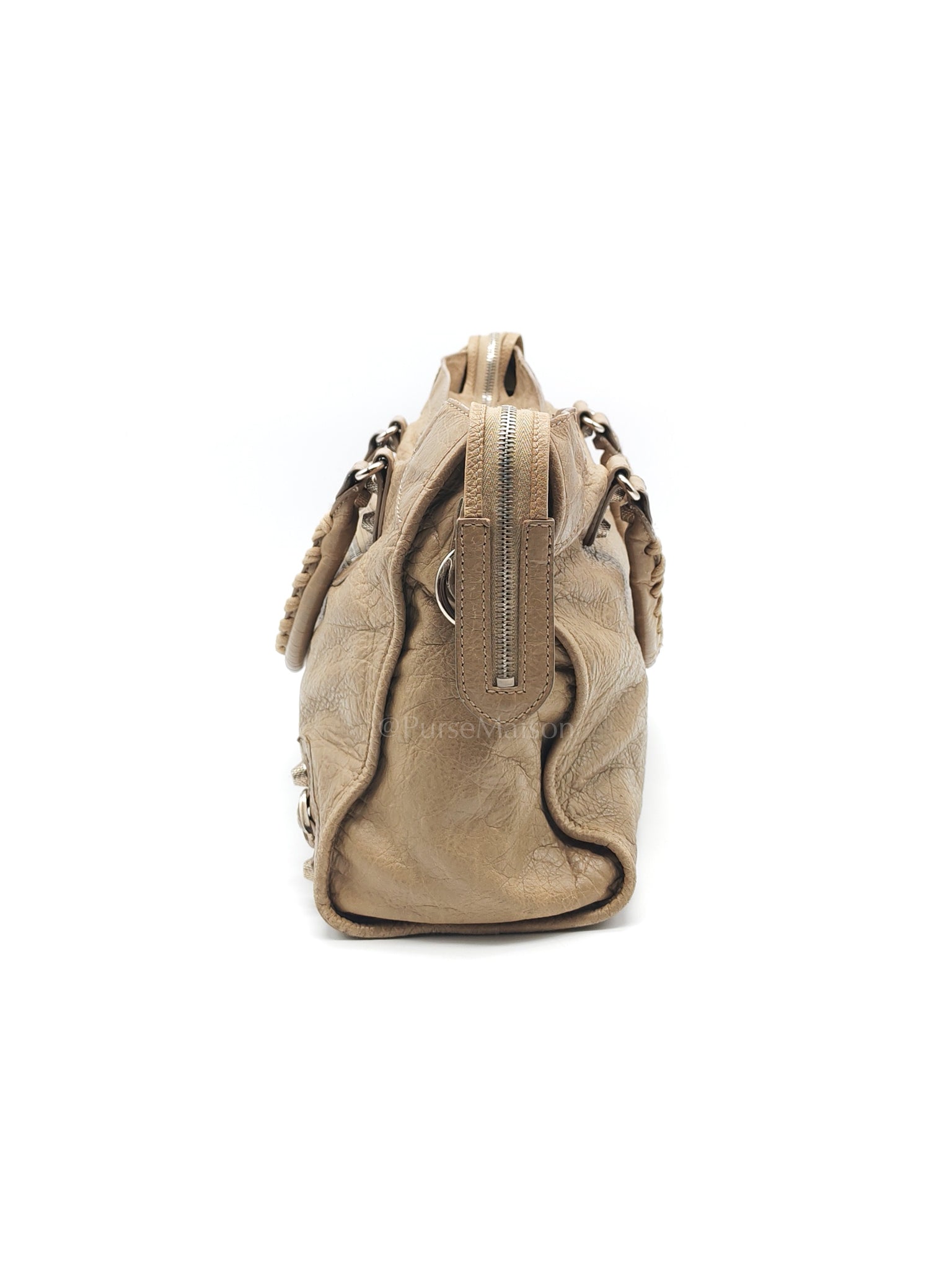 Classic City Bag Medium in Beige Lambskin Leather & Silver Hardware | Purse Maison Luxury Bags Shop