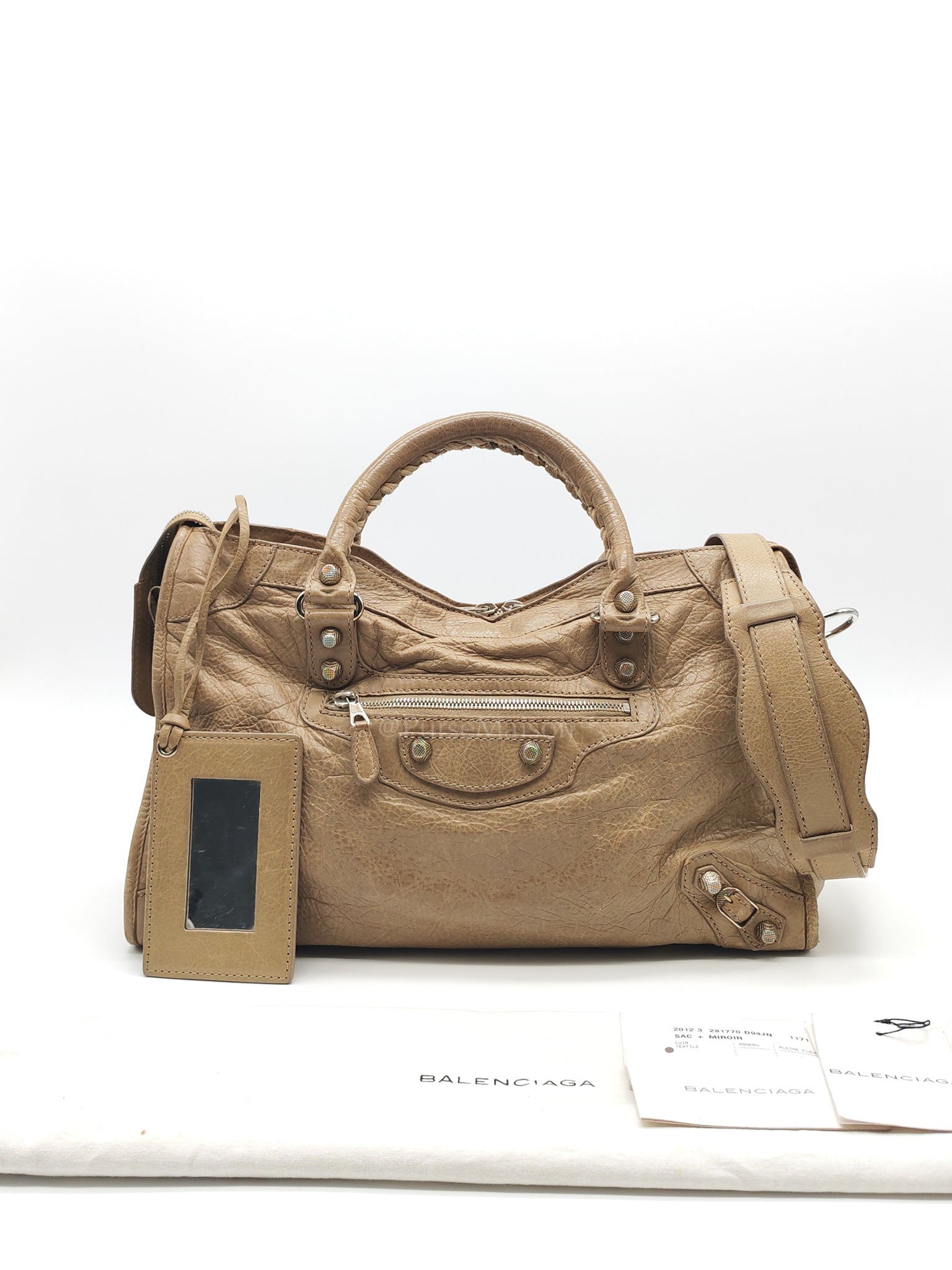 Classic City Bag Medium in Beige Lambskin Leather & Silver Hardware | Purse Maison Luxury Bags Shop