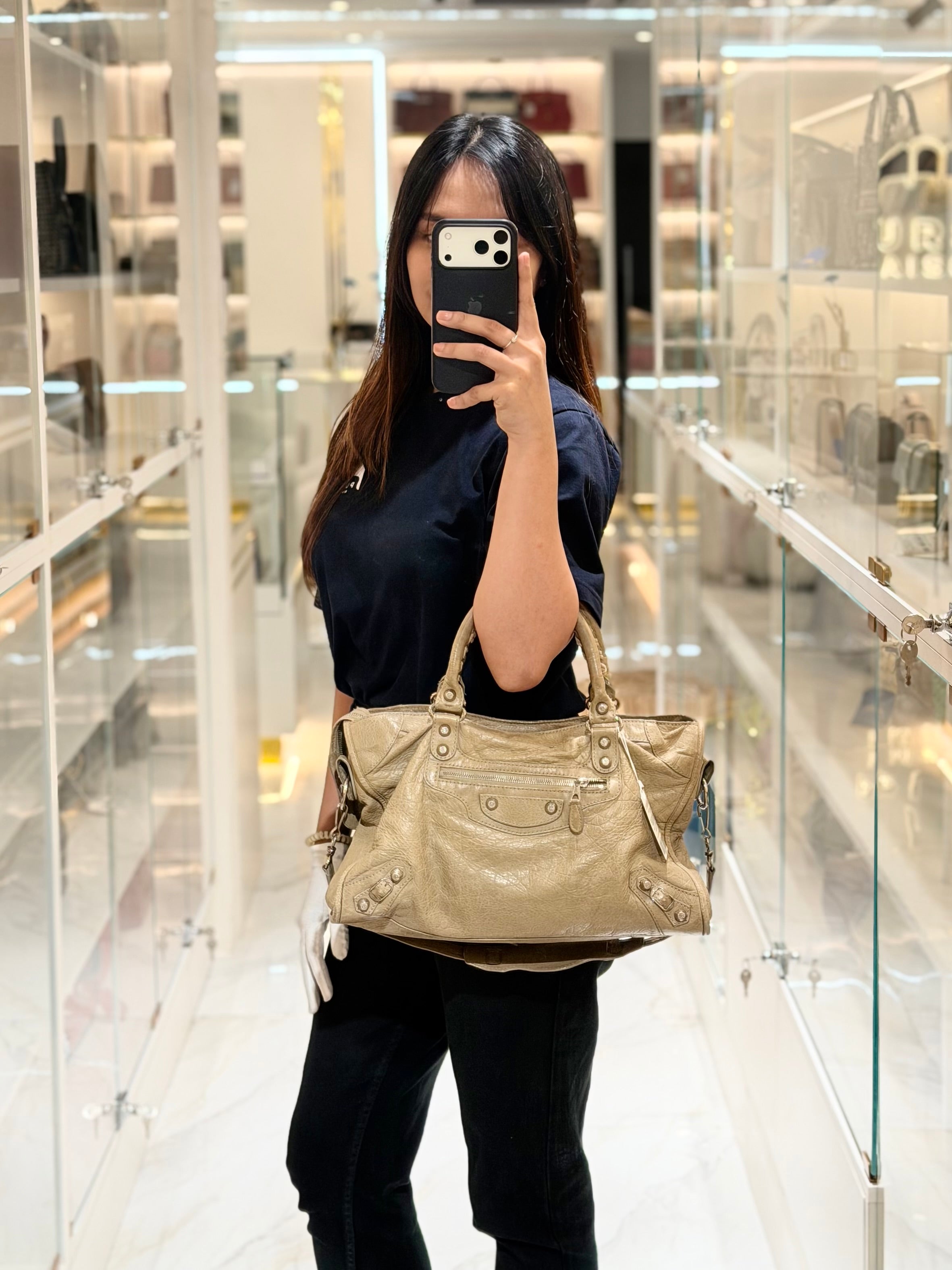 Classic City Bag Medium in Beige Lambskin Leather & Silver Hardware | Purse Maison Luxury Bags Shop