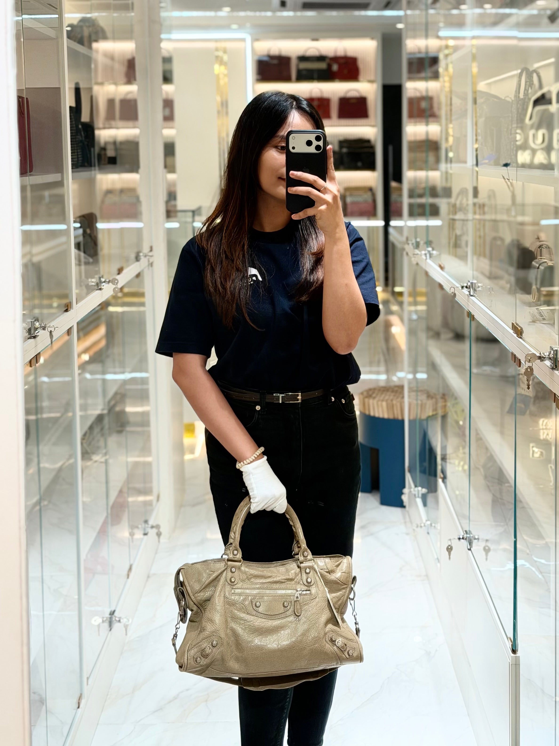 Classic City Bag Medium in Beige Lambskin Leather & Silver Hardware | Purse Maison Luxury Bags Shop