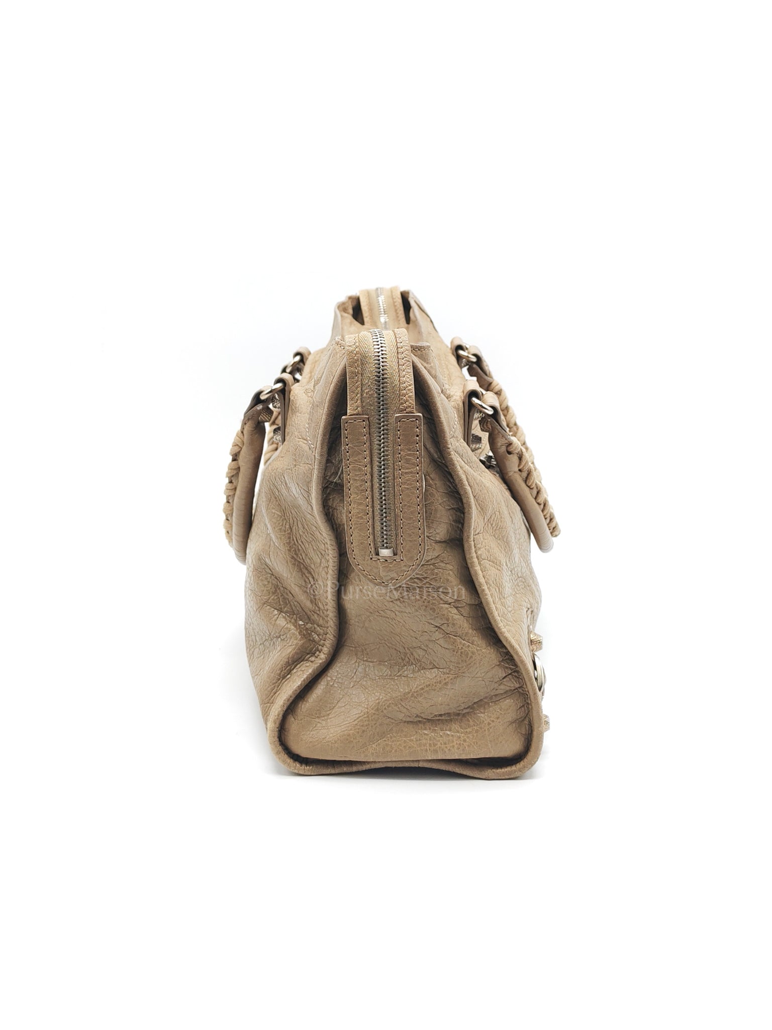 Classic City Bag Medium in Beige Lambskin Leather & Silver Hardware | Purse Maison Luxury Bags Shop