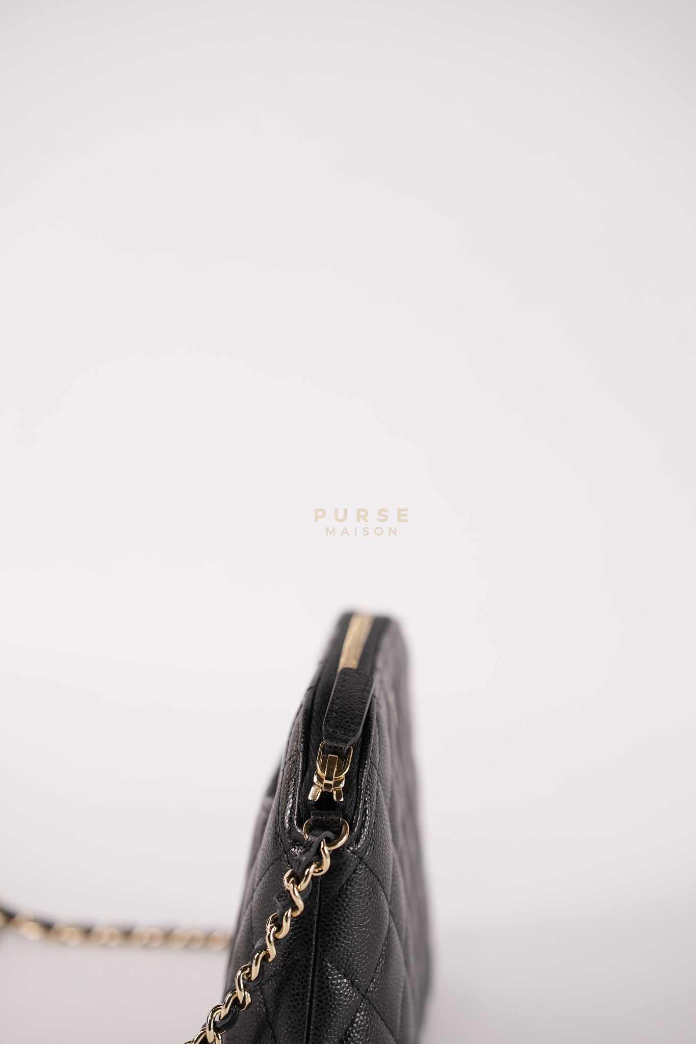 Classic Clutch on Chain in Black Caviar Leather and Gold Hardware (Microchip) | Purse Maison Luxury Bags Shop