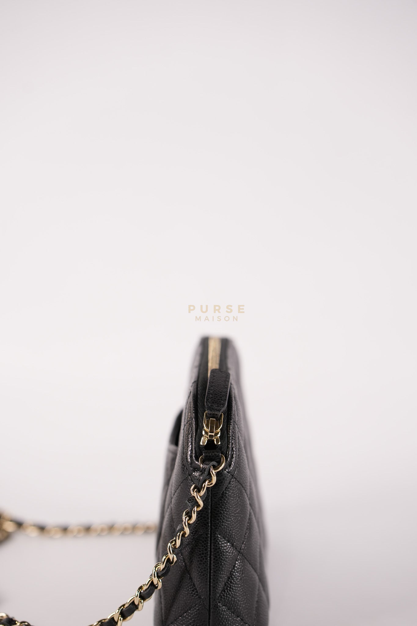 Classic Clutch on Chain in Black Caviar Leather and Gold Hardware (Microchip) | Purse Maison Luxury Bags Shop