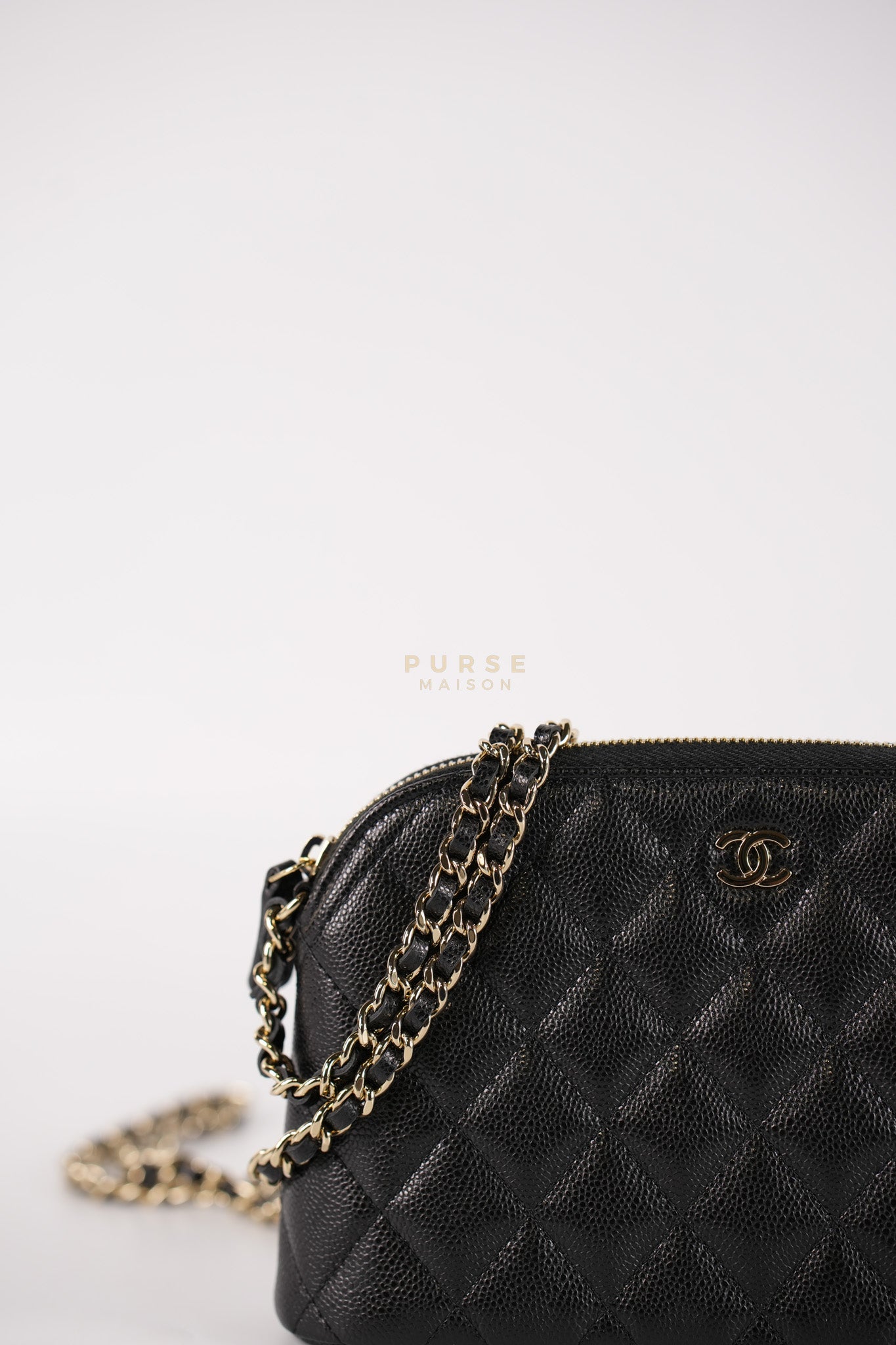 Classic Clutch on Chain in Black Caviar Leather and Gold Hardware (Microchip) | Purse Maison Luxury Bags Shop