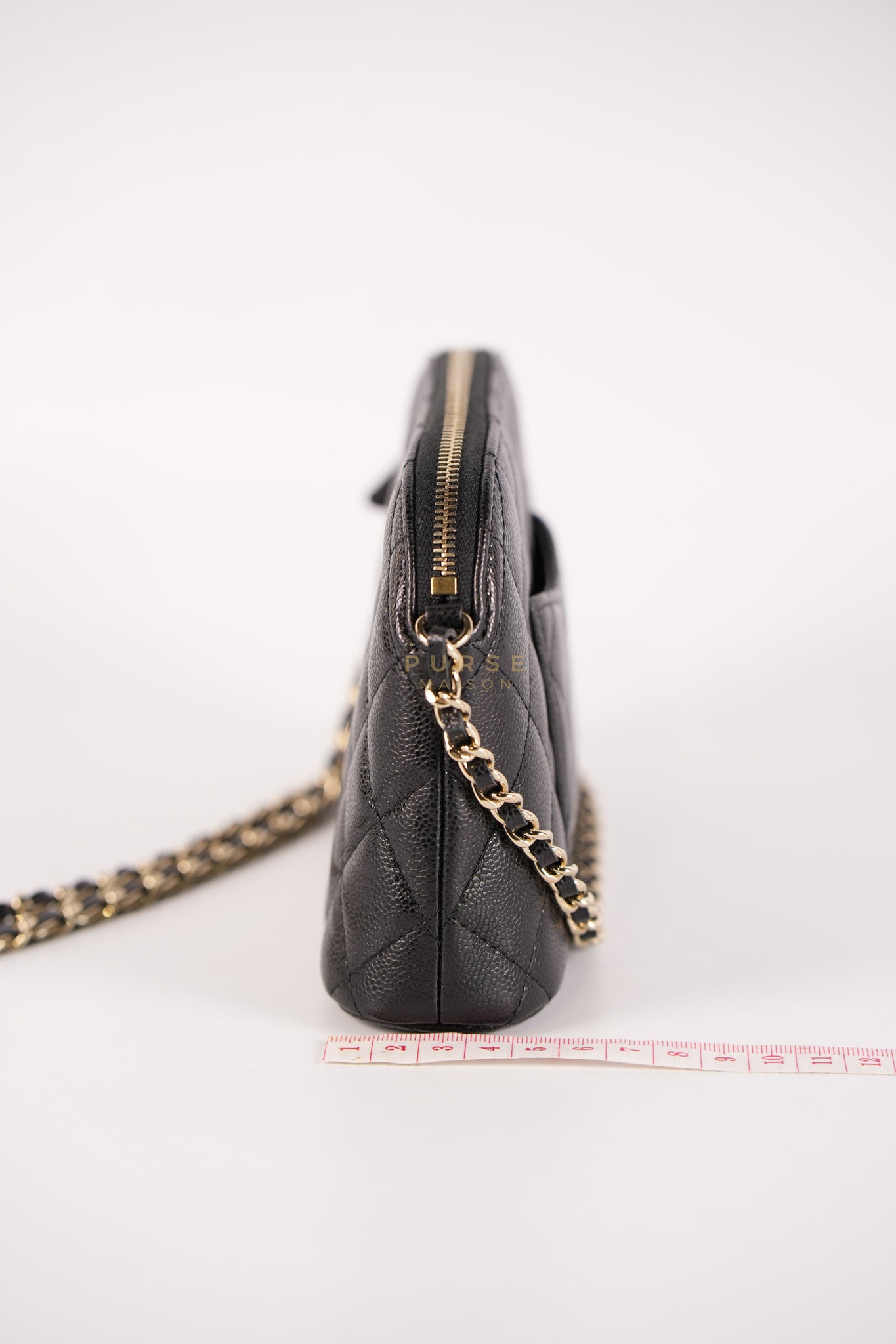 Classic Clutch on Chain in Black Caviar Leather and Gold Hardware (Microchip) | Purse Maison Luxury Bags Shop