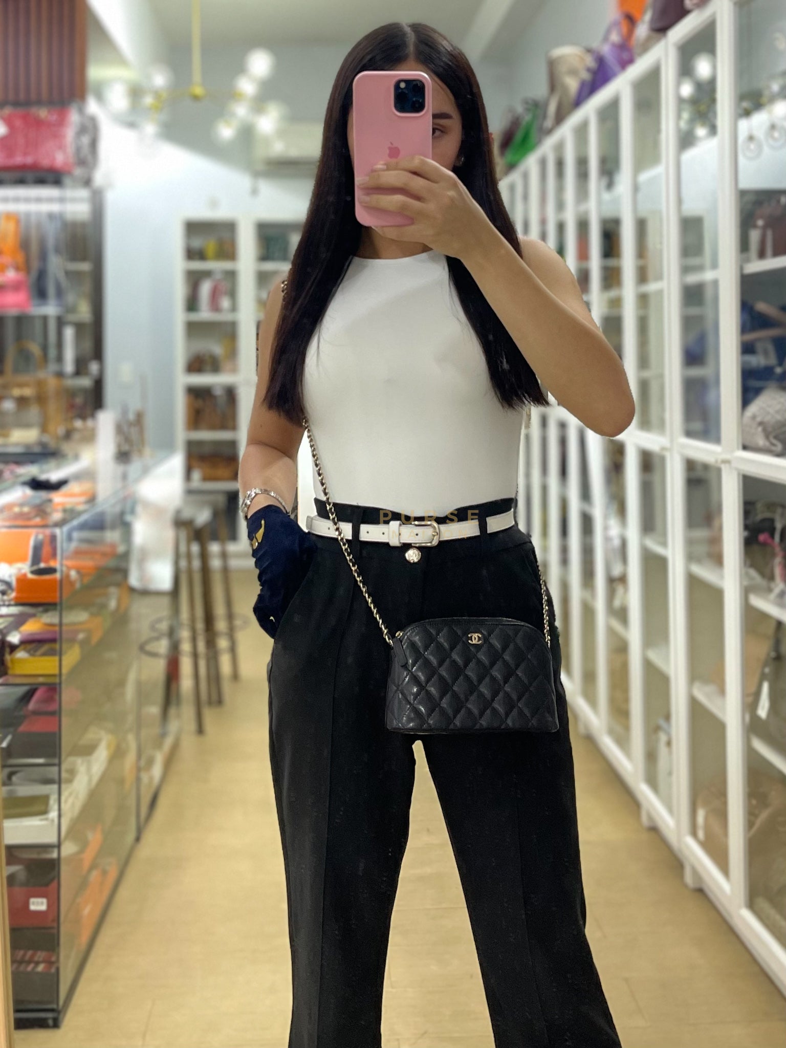 Classic Clutch on Chain in Black Caviar Leather and Gold Hardware (Microchip) | Purse Maison Luxury Bags Shop