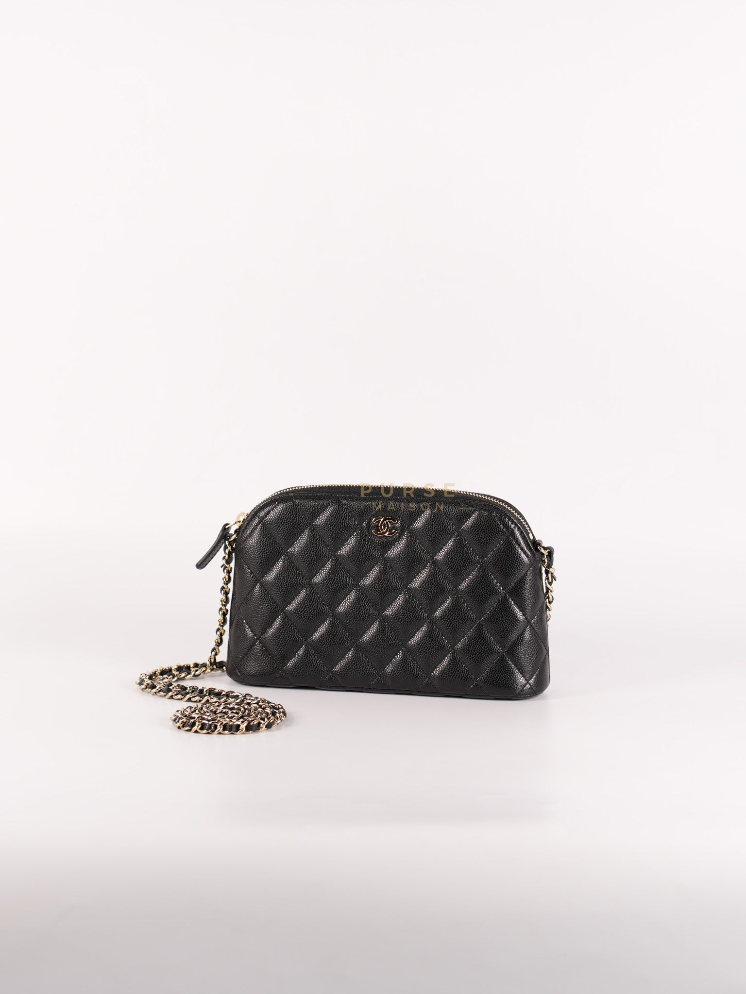 Classic Clutch on Chain in Black Caviar Leather and Gold Hardware (Microchip) | Purse Maison Luxury Bags Shop