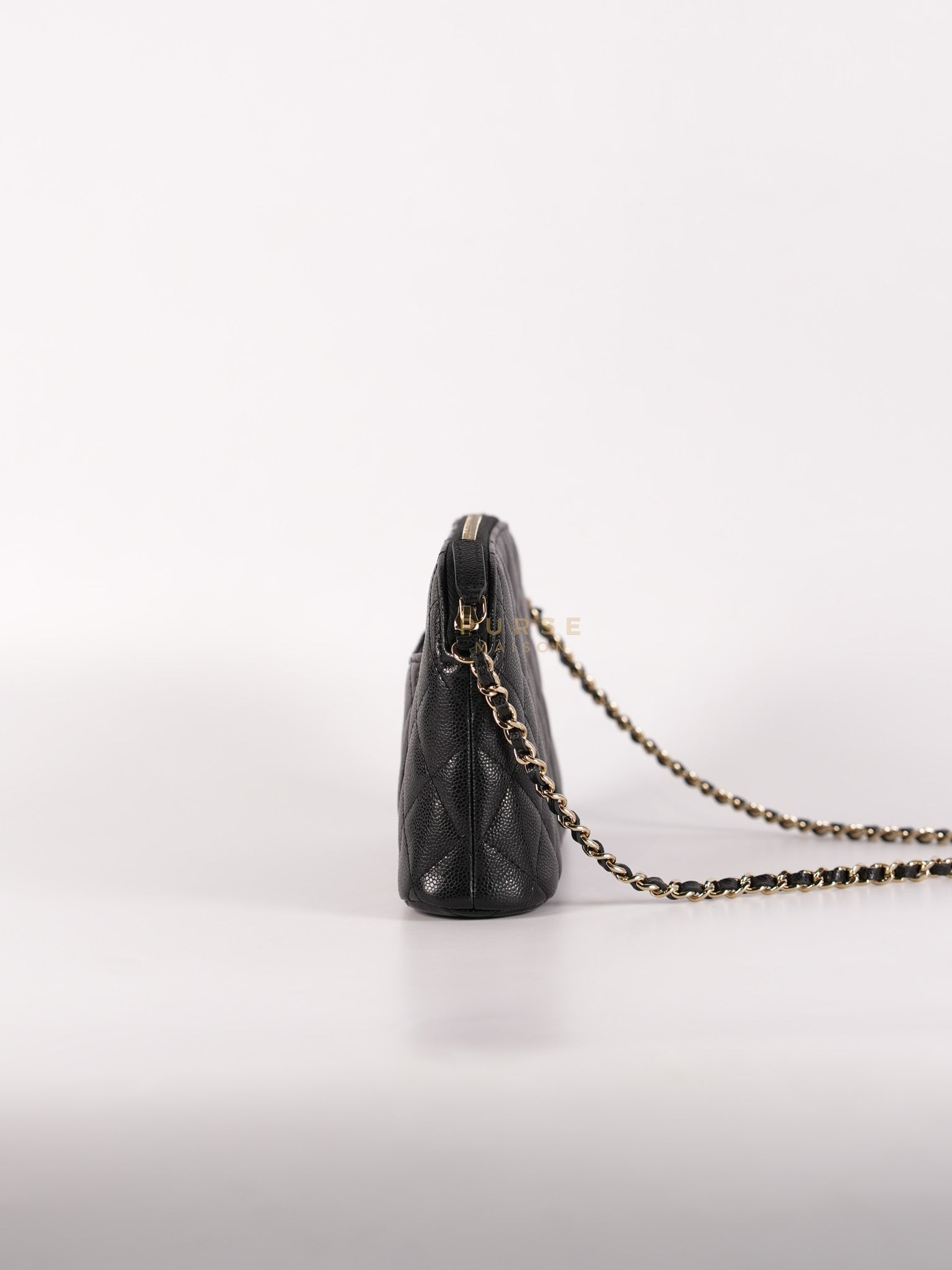 Classic Clutch on Chain in Black Caviar Leather and Gold Hardware (Microchip) | Purse Maison Luxury Bags Shop