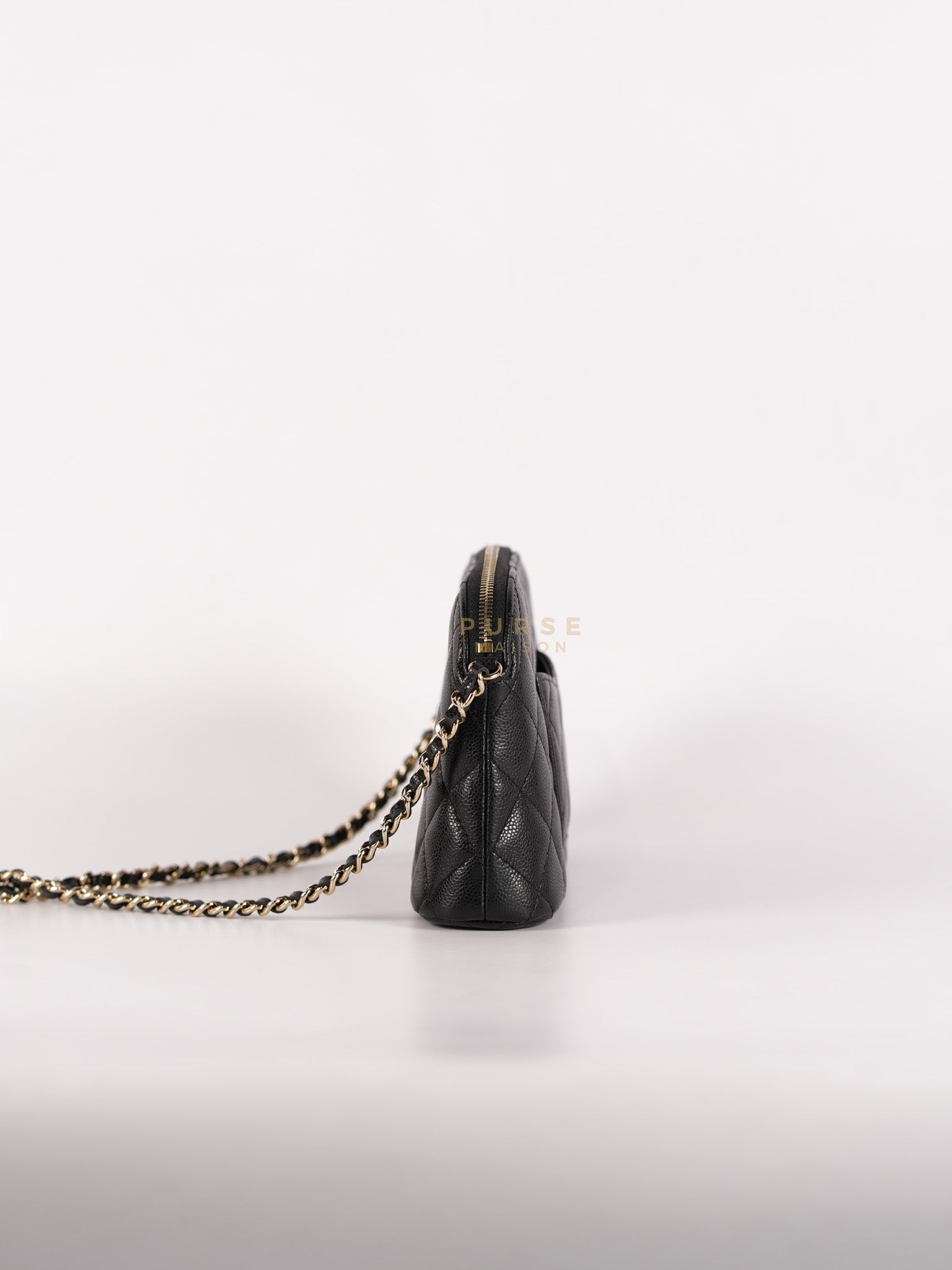 Classic Clutch on Chain in Black Caviar Leather and Gold Hardware (Microchip) | Purse Maison Luxury Bags Shop