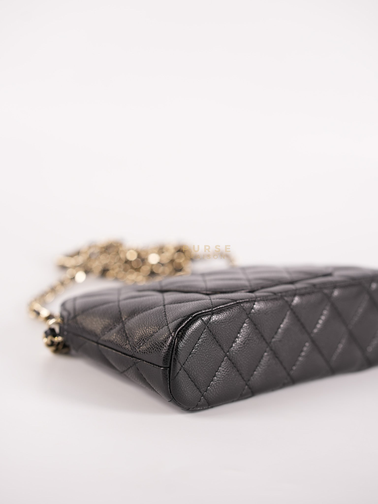 Classic Clutch on Chain in Black Caviar Leather and Gold Hardware (Microchip) | Purse Maison Luxury Bags Shop