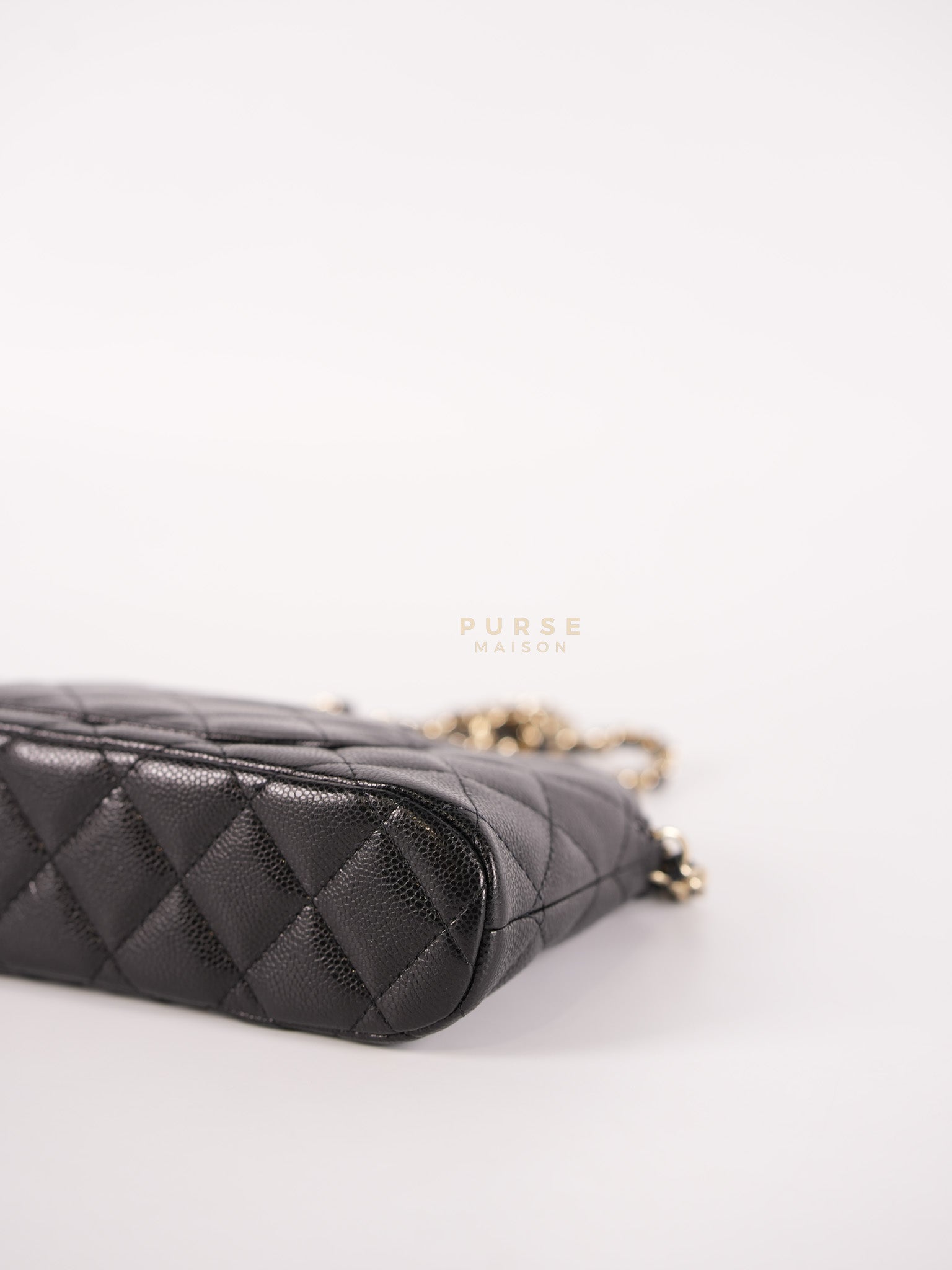 Classic Clutch on Chain in Black Caviar Leather and Gold Hardware (Microchip) | Purse Maison Luxury Bags Shop
