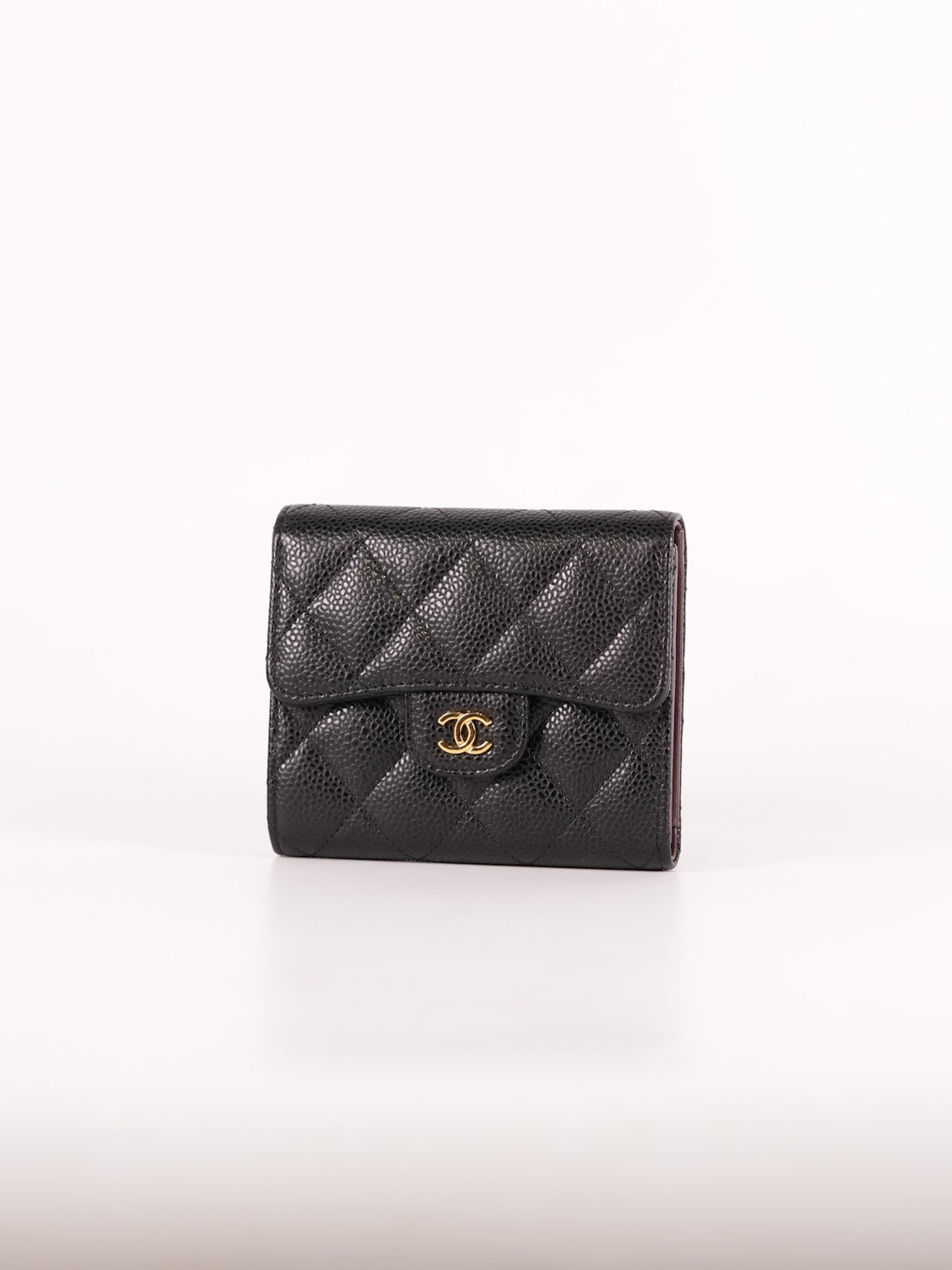 Classic Compact Trifold Wallet in Black Caviar Leather Gold Hardware (Series 27) | Purse Maison Luxury Bags Shop
