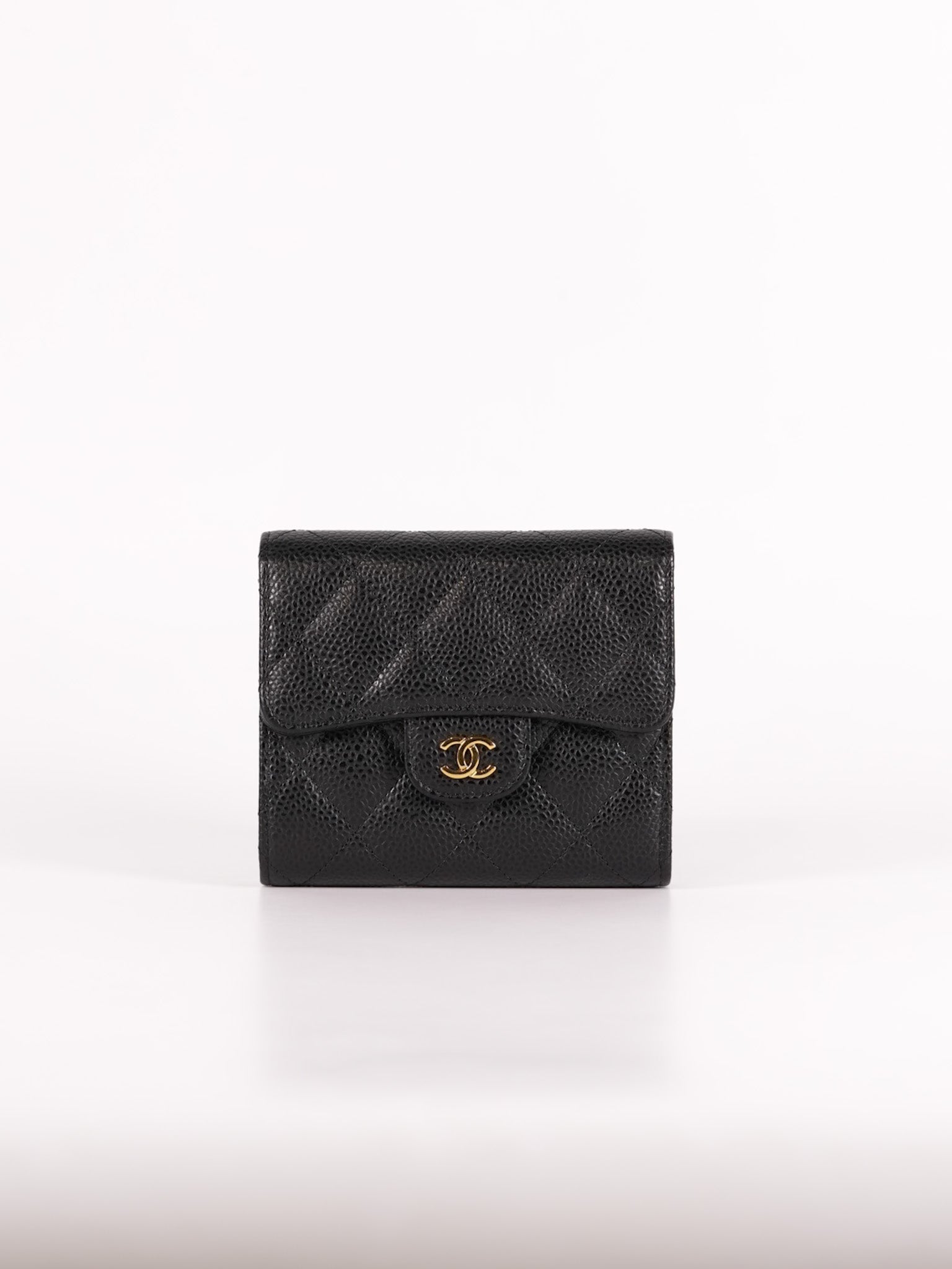 Classic Compact Trifold Wallet in Black Caviar Leather Gold Hardware (Series 27) | Purse Maison Luxury Bags Shop