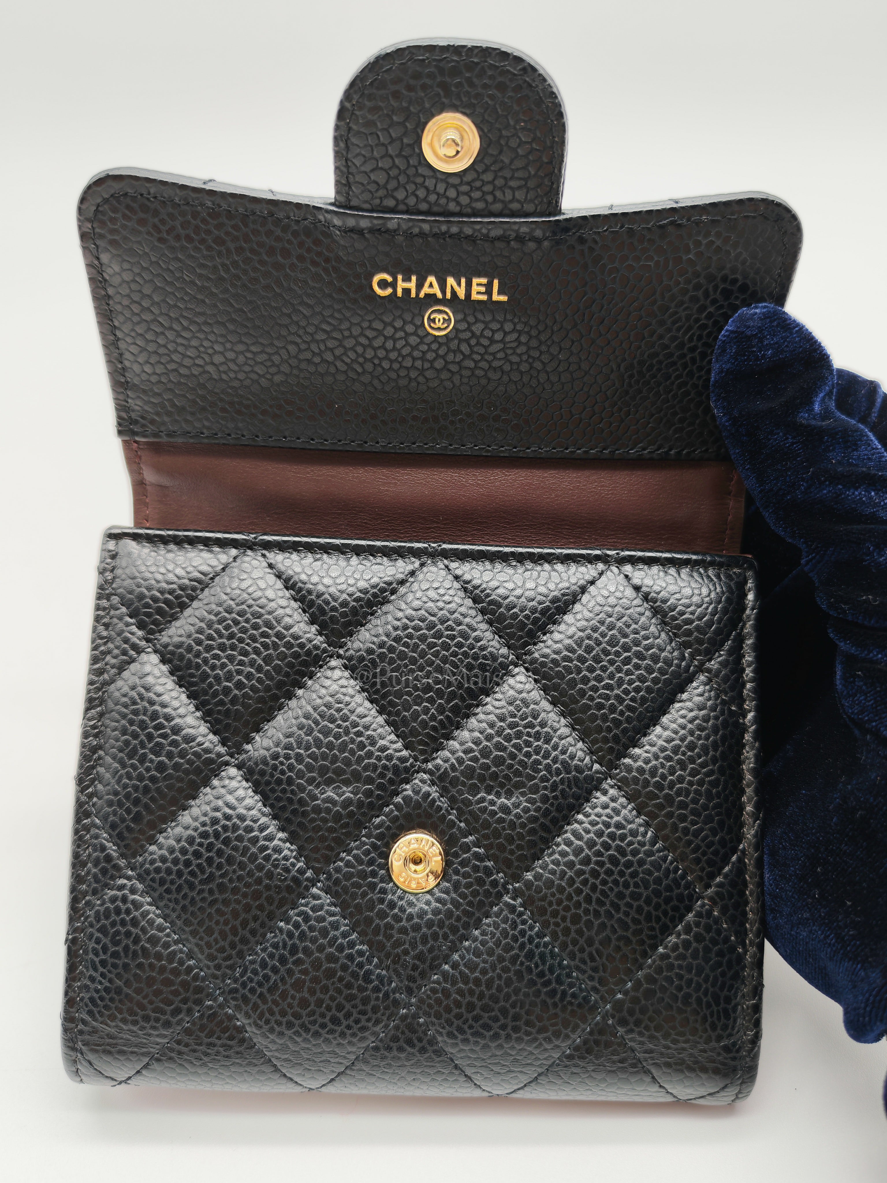 Classic Compact Wallet in Black Caviar Leather and Light Gold Hardware Series 31 | Purse Maison Luxury Bags Shop