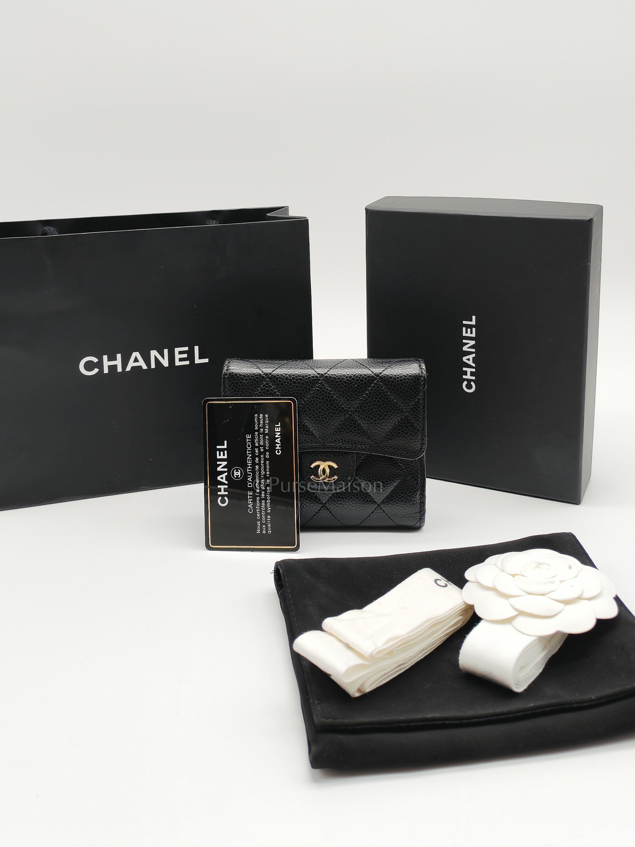 Classic Compact Wallet in Black Caviar Leather and Light Gold Hardware Series 31 | Purse Maison Luxury Bags Shop