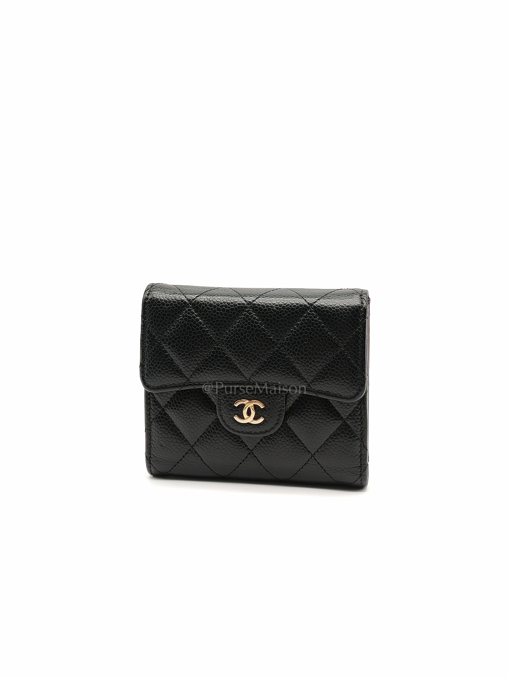 Classic Compact Wallet in Black Caviar Leather and Light Gold Hardware Series 31 | Purse Maison Luxury Bags Shop